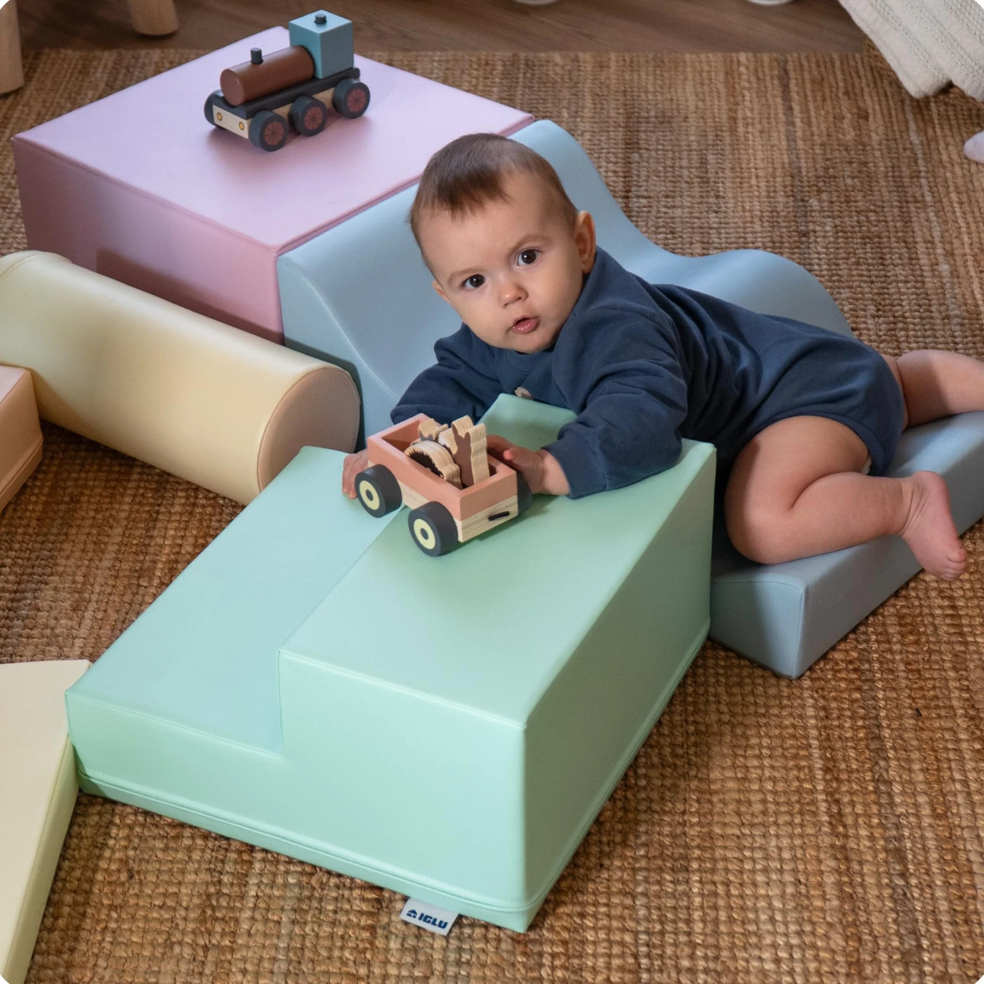 IGLU Soft Play Explorer Montessori 6 Modules de Motricité en Mousse Toboggan d’Intérieur pour Bébé et Enfant (Pastel)