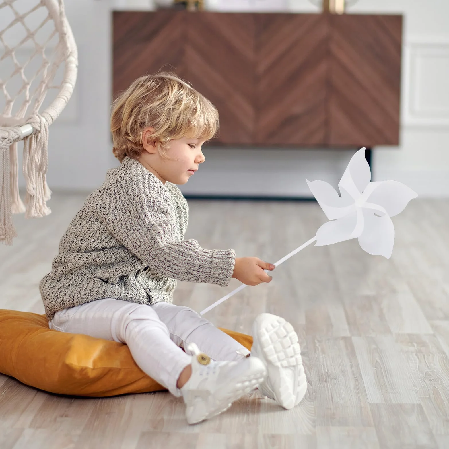 HEMOTON Lot de 24 Moulins à Vent Artisanaux en Plastique Blanc 20 cm, Jouets Créatifs