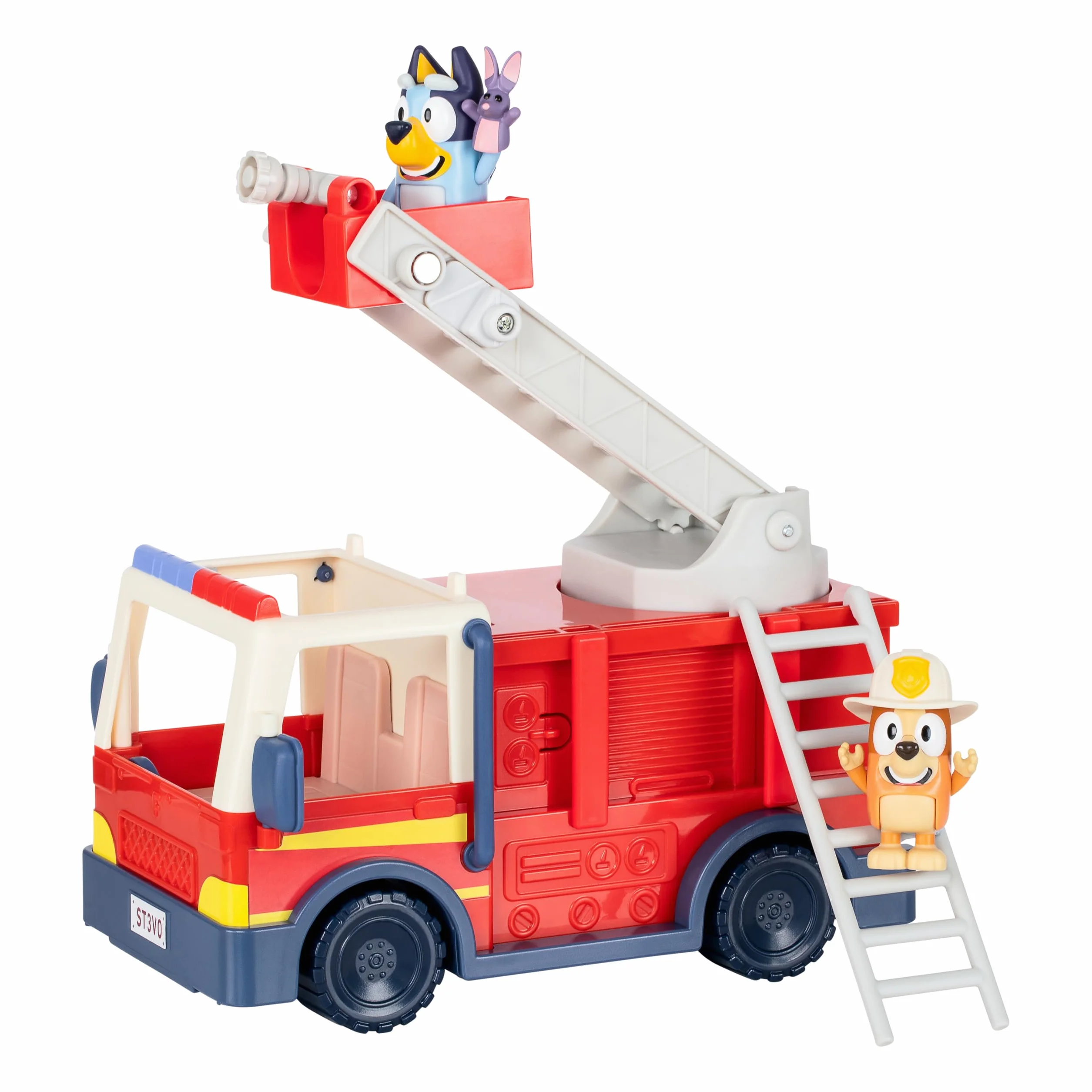 BlueY Camion de Pompier avec Figurines Bingo et Bob Bilby, Échelle Pivotante et Lance