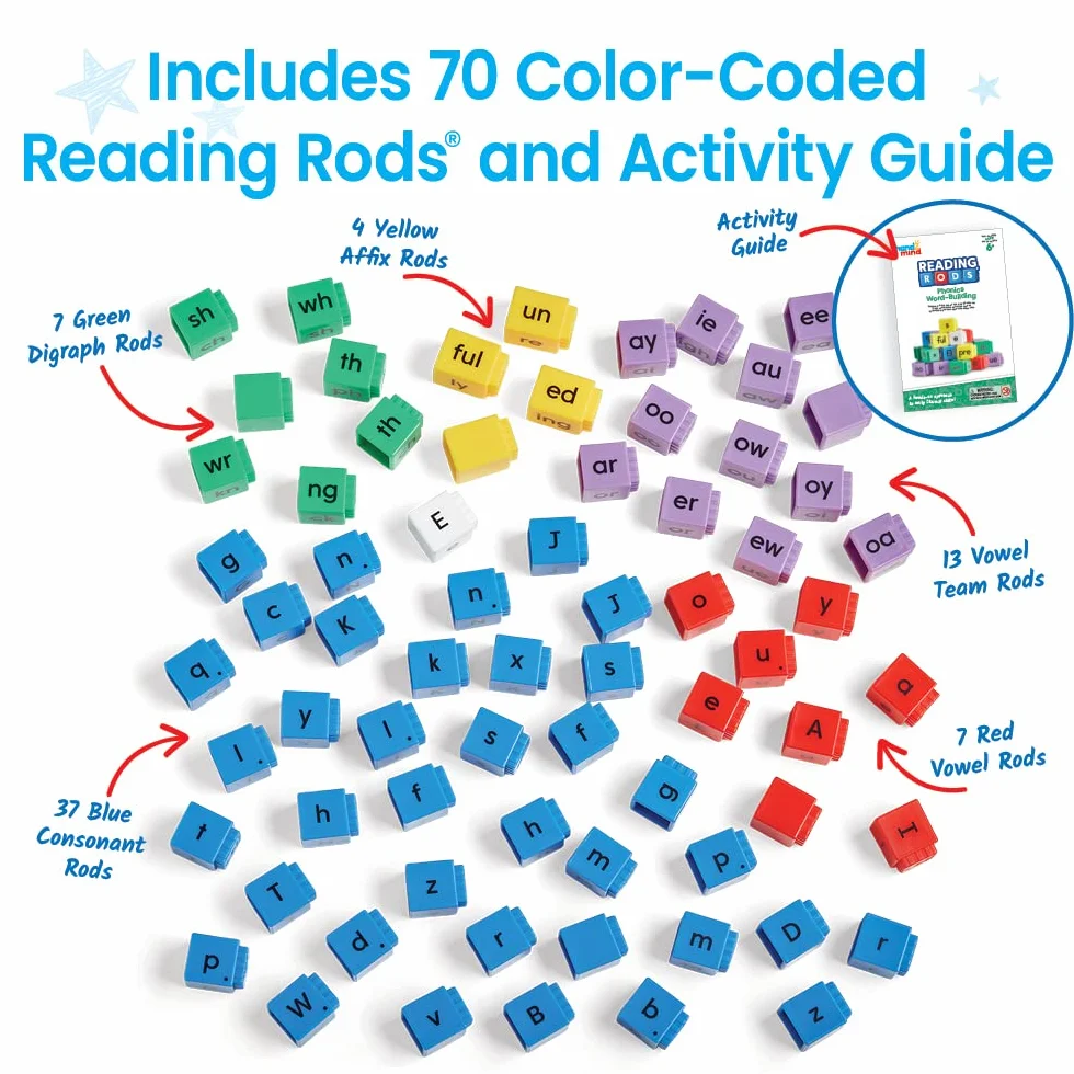 Learning Resources Construction de mots avec des sons Reading Rods, apprendre à lire, jouets pour épeler, lettres de l’alphabet Montessori
