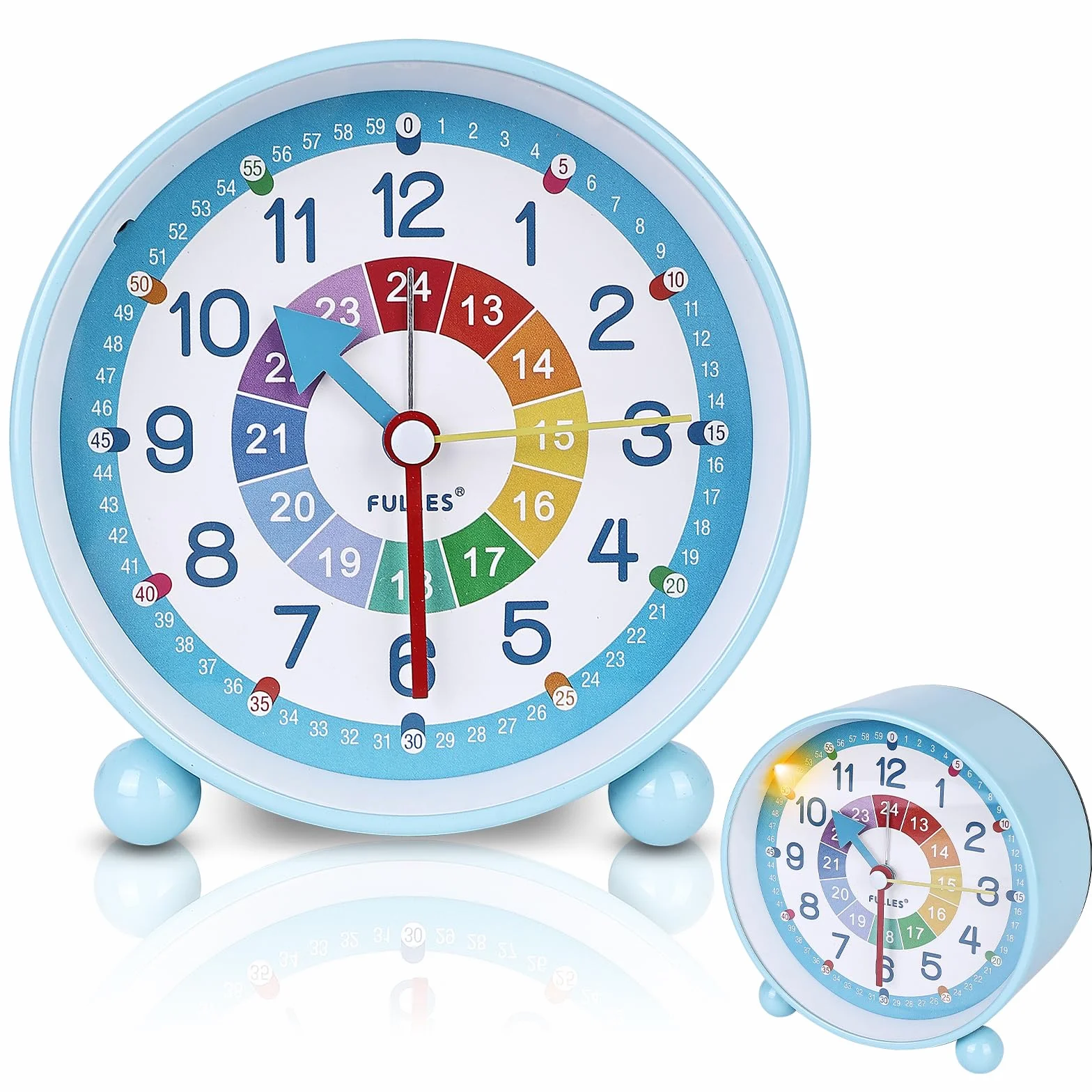 PORFOYO Réveil numérique pour enfant - Horloge d'apprentissage silencieuse - Avec veilleuse - Bleu