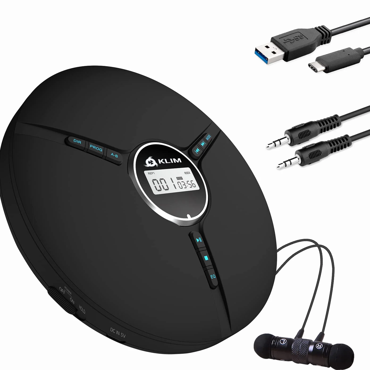 KLIM Discman Lecteur CD Portable avec Batterie Intégrée Écouteurs Fusion Mini Walkman CD Baladeur Compact Compatible CD-R CD-RW MP3 Noir