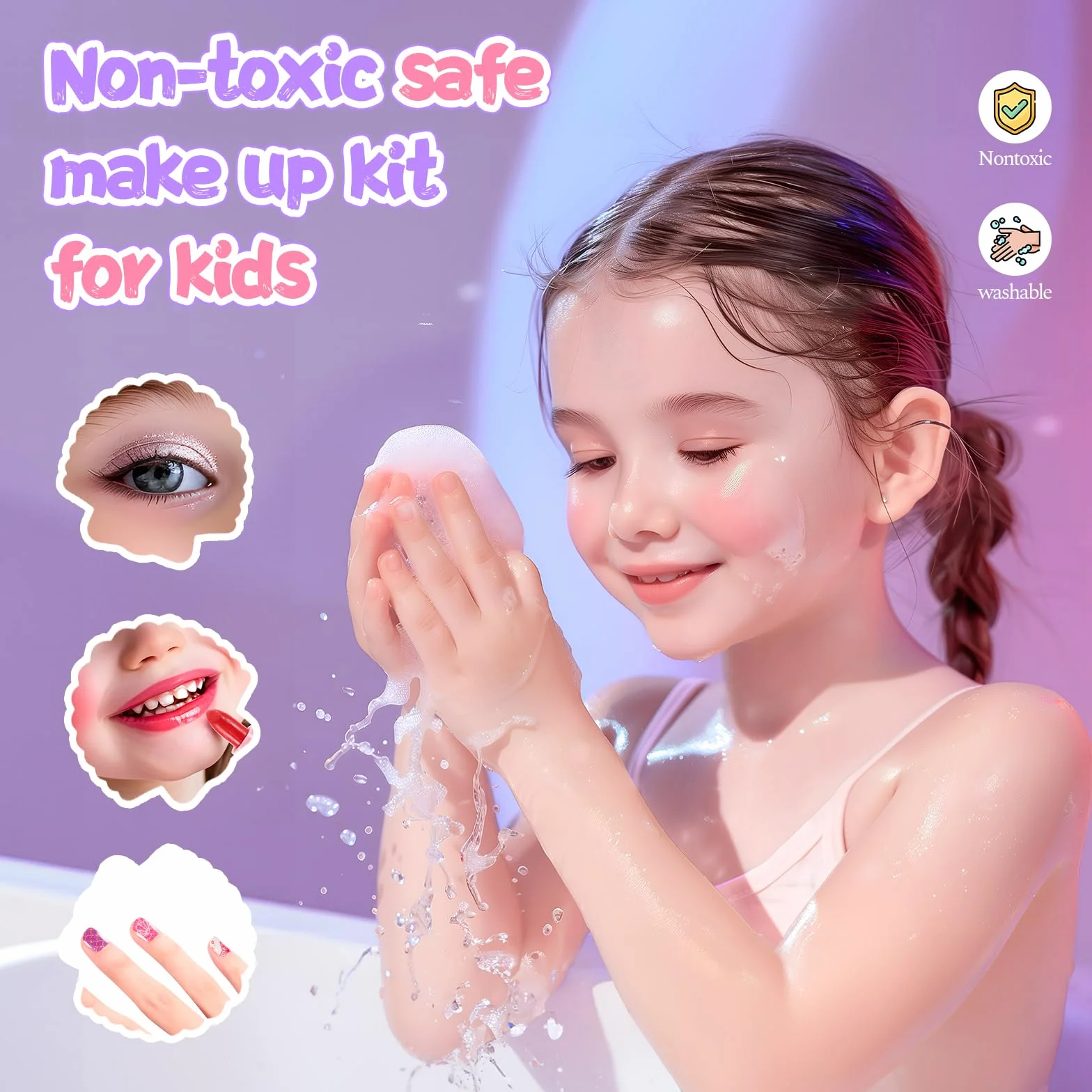 Maquillage Enfant Fille Coffret Maquillage pour Enfants 4-10 Ans Vernis Enfant à l'eau Cadeau Noël Anniversaire