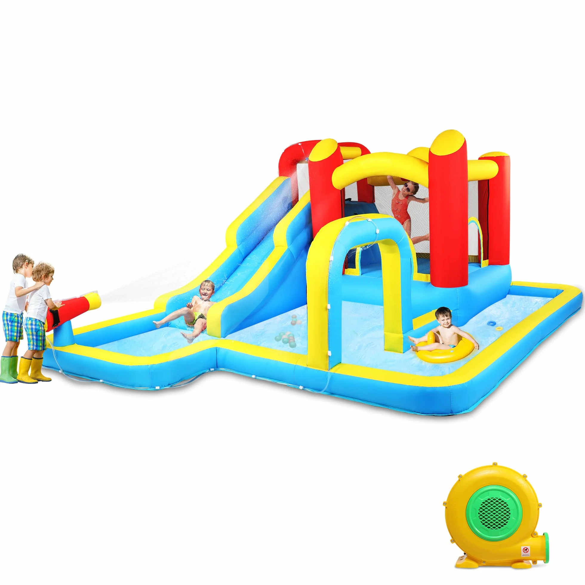 Château Gonflable Enfant avec Piscine et Toboggan, Aire de Jeux Gonflable 465x365x195 cm
