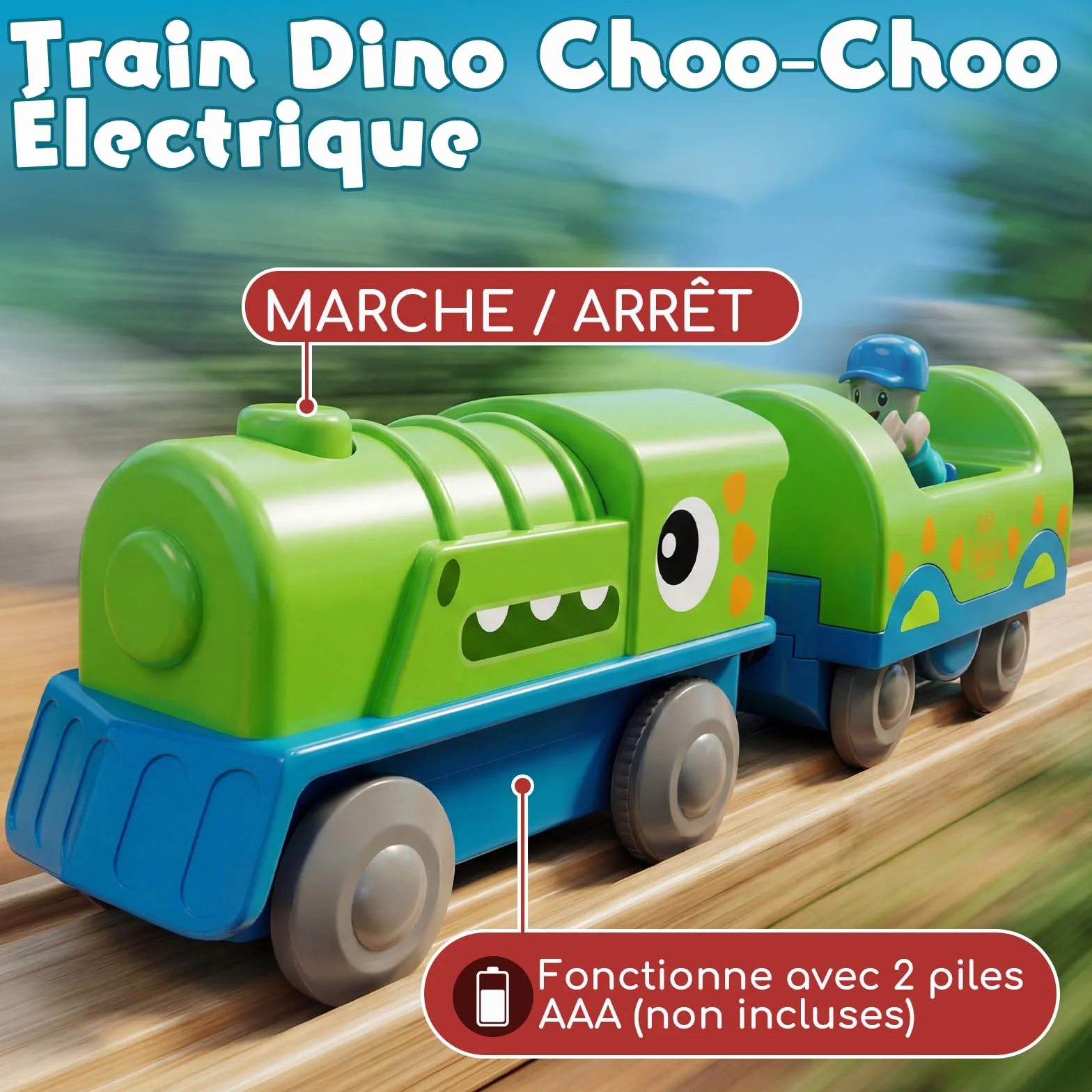 Lehoo Castle Train Électrique Enfant Bois Dinosaure Locomotive Cadeau Garçon Fille 3 Ans