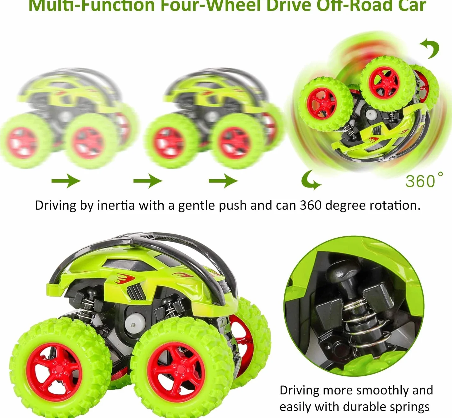 Voiture Monstre Inertie Monster Truck Véhicule Hors Route Jouet Voiture de Course 2 Pack Vert Rouge