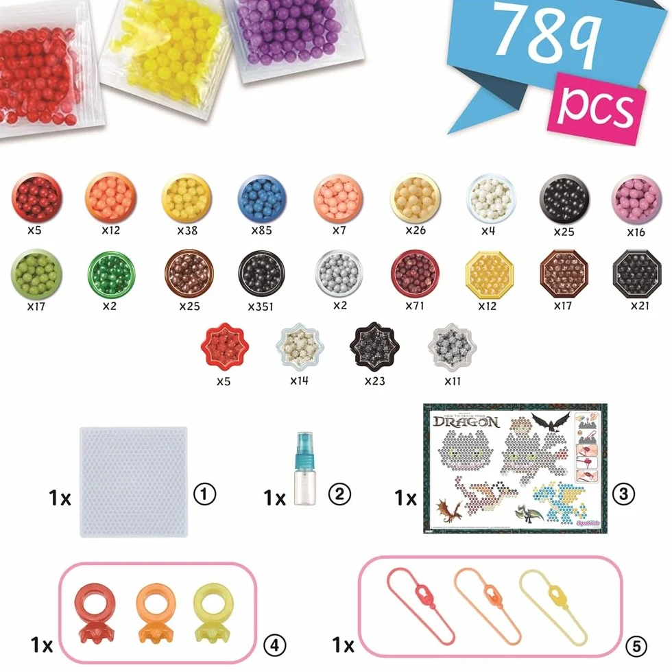 Aquabeads Kit Porte Clés Dragons - Kit de Loisirs Créatifs Perles à l'Eau - Jouet Enfant 4 Ans+
