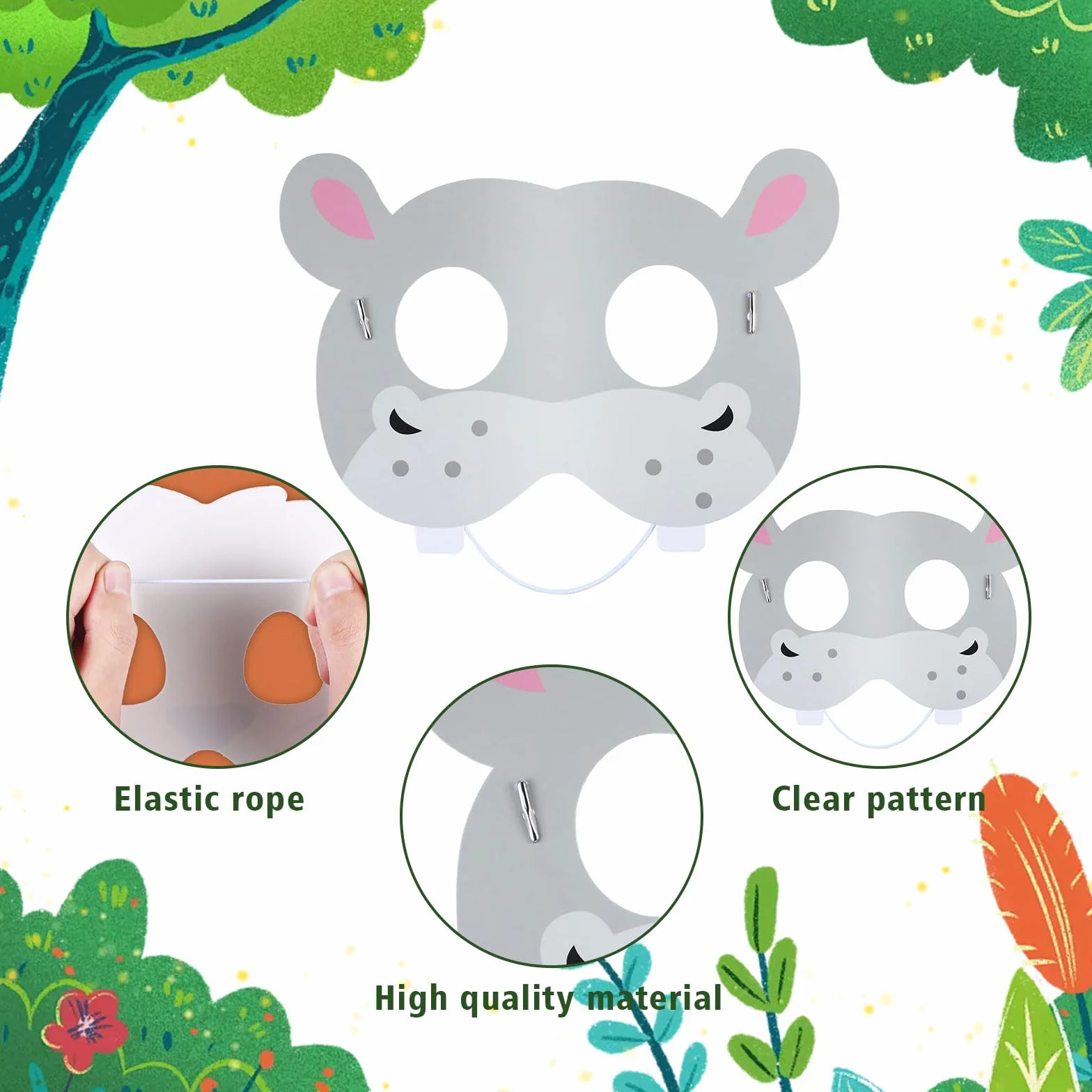 Masque Animaux Enfant 16 Pièces Jungle avec Corde Élastique Anniversaire Halloween Carnaval