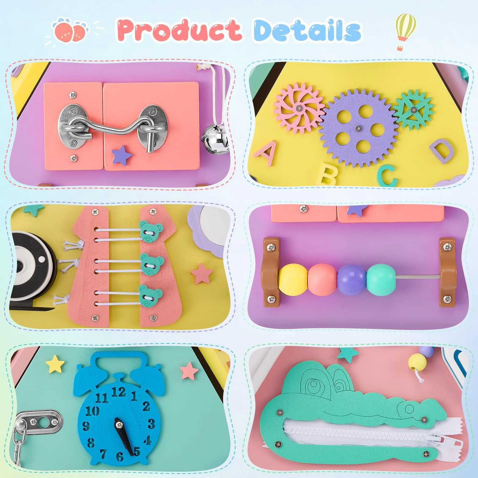 Planche Activité Montessori, Busy Board Bois pour Enfant 1 2 3 Ans