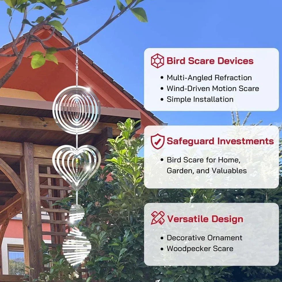 Lot de 3 Disques en Métal pour Effrayer les Oiseaux, Sculptures à Vent 3D, Décoration de Jardin