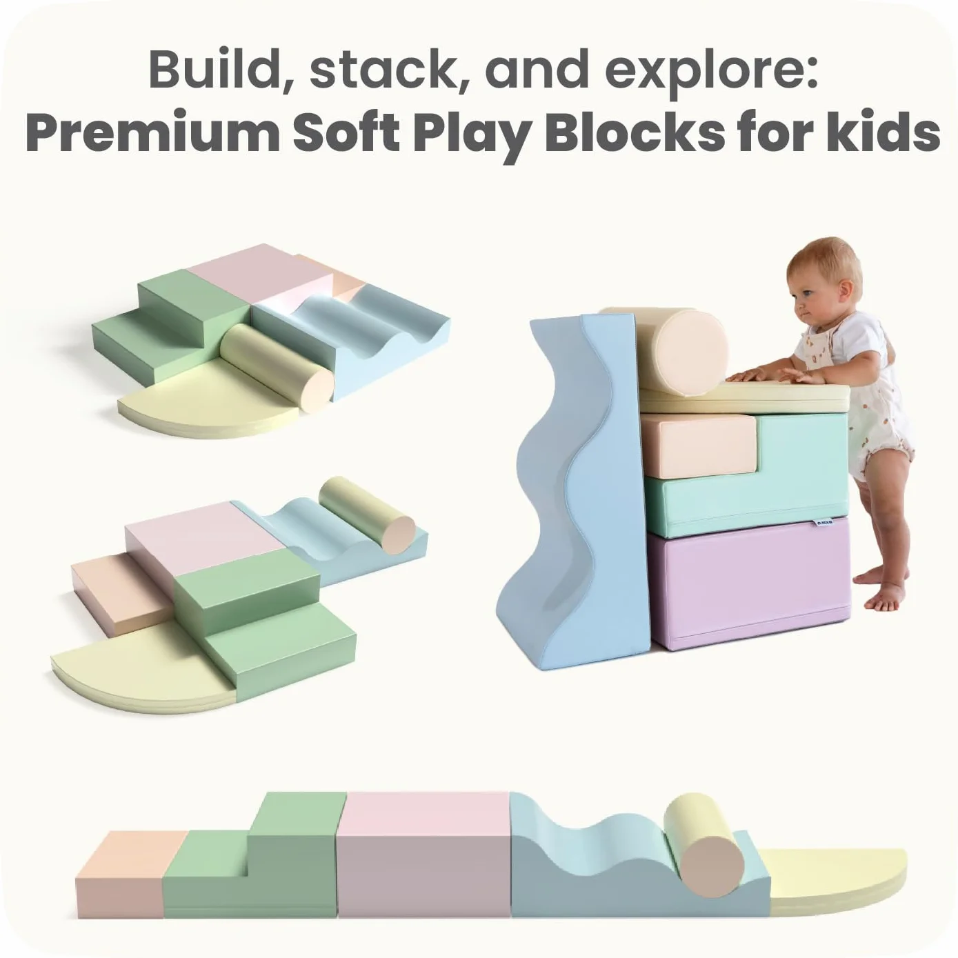 IGLU Soft Play Explorer Montessori 6 Modules de Motricité en Mousse Toboggan d’Intérieur pour Bébé et Enfant (Pastel)