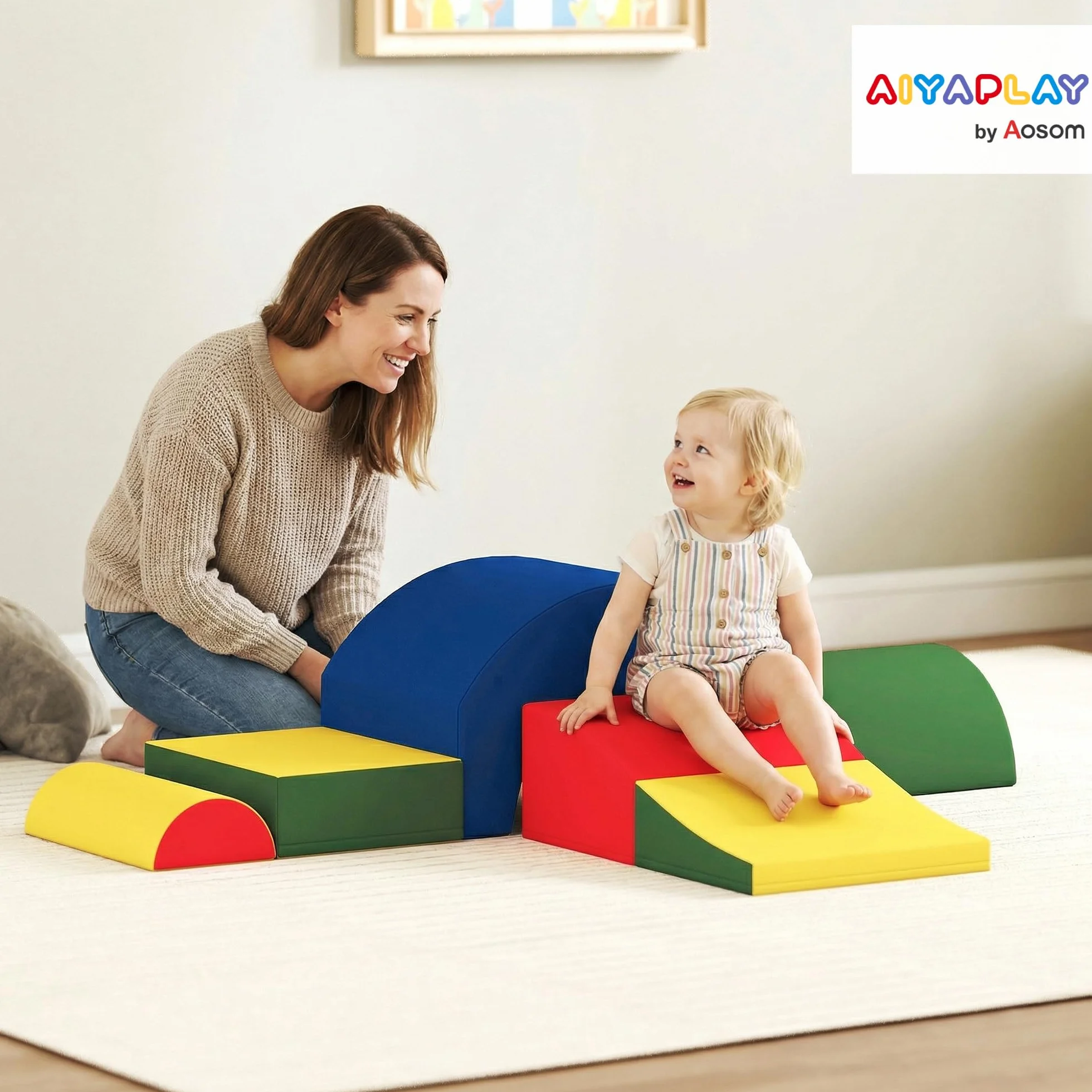 AIYAPLAY Parcours motricité bébé 5PCS, Module motricité en Mousse EVA avec Housse PU, Blocs de Construction, Jouets éducatifs Enfants