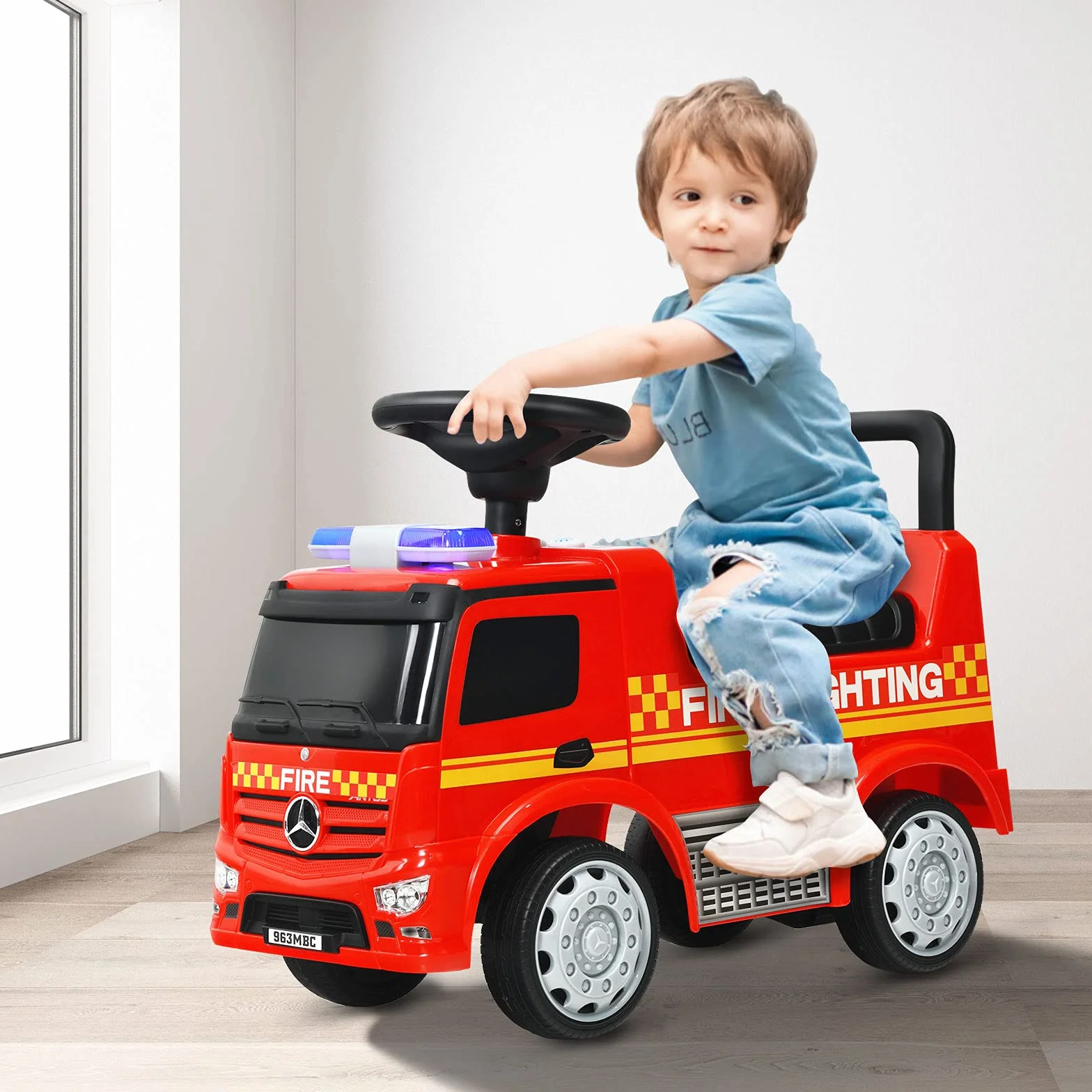 Mercedes Benz Porteur Enfants 12-36 Mois Voiture Pompiers Trotteur Sonore Lumière 25KG 62x29x43cm