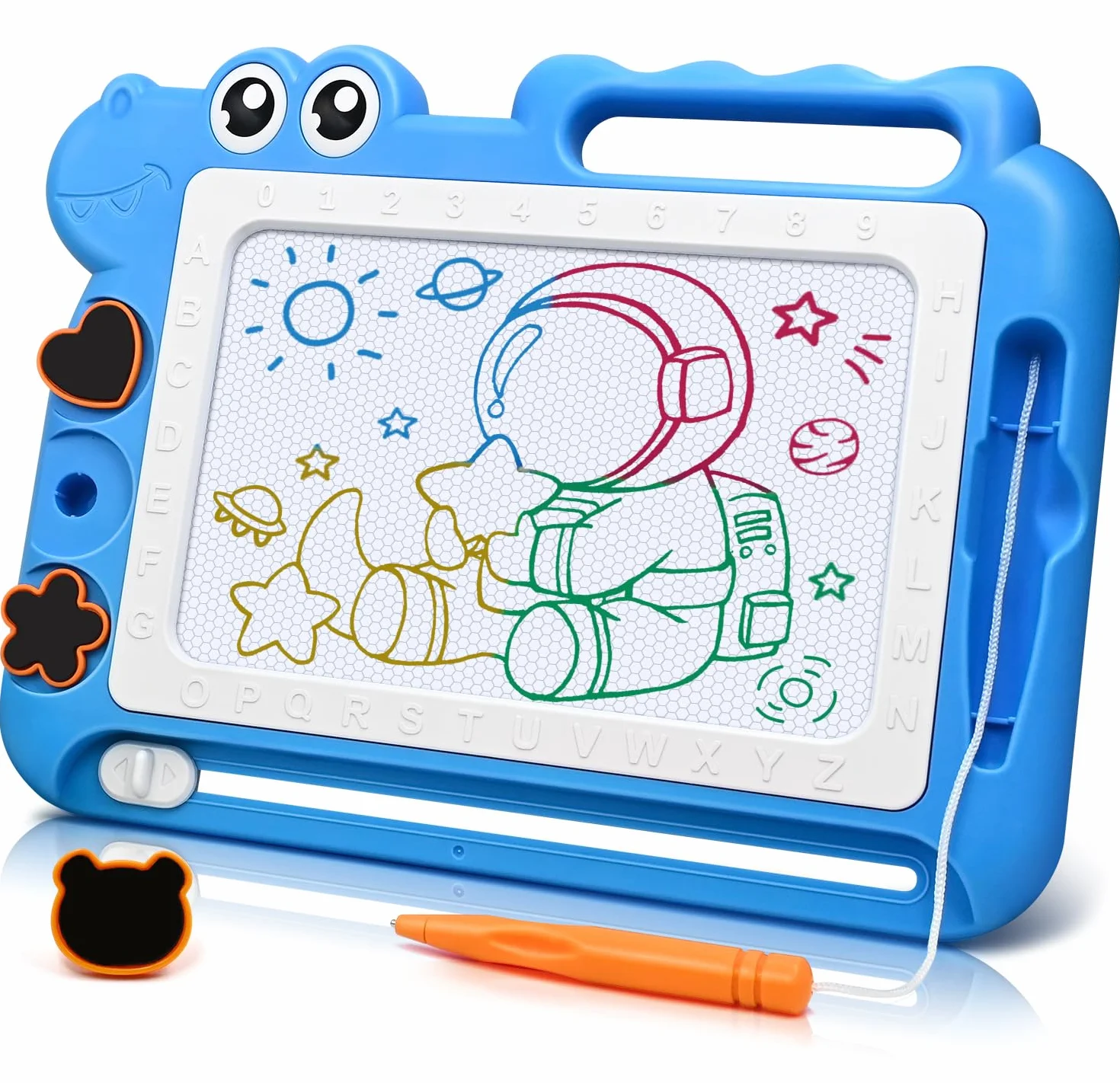 AiTuiTui Ardoise Magique Jouet Enfant 3-5 Ans, Ardoise Gribouillage Magnétique Effaçable, Jeu Educatif Cadeau Filles Garçons, 4 Zones Couleur 3 Tampons 1 Stylo, Bleu