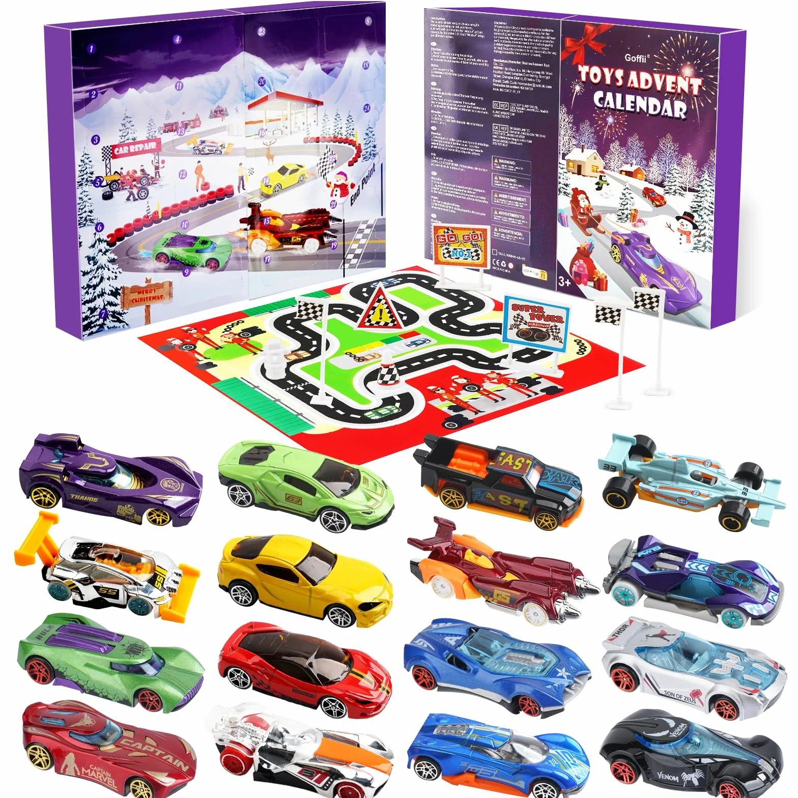 Calendrier de l'Avent Enfant 2025 Voiture Jouet 24 Jours 16 Jouets 6 Personnages 3-12 Ans