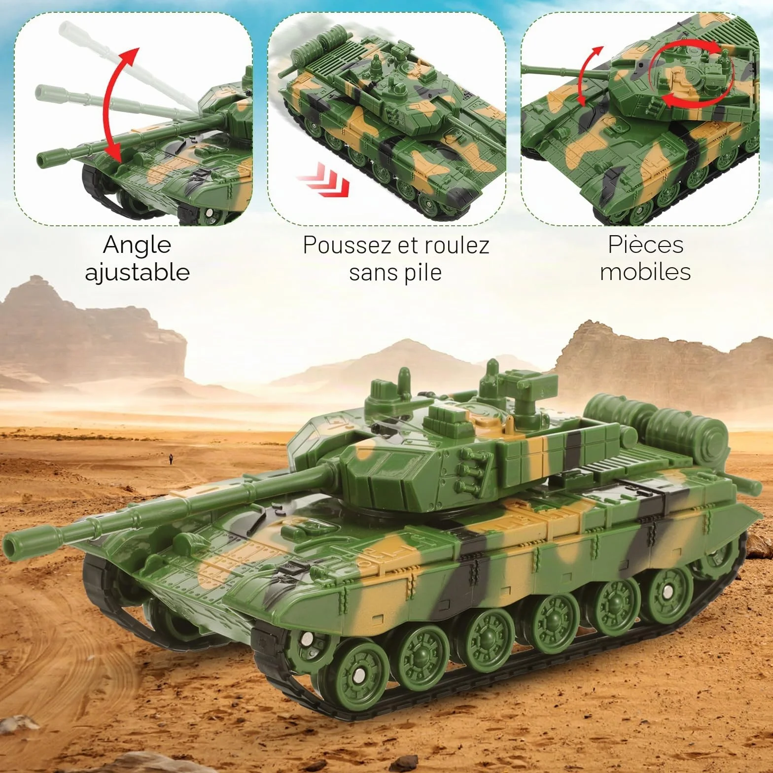 Toyvian Jouet Tank Militaire Enfant 14.5x7x5.5 cm Camouflage Léger Durable