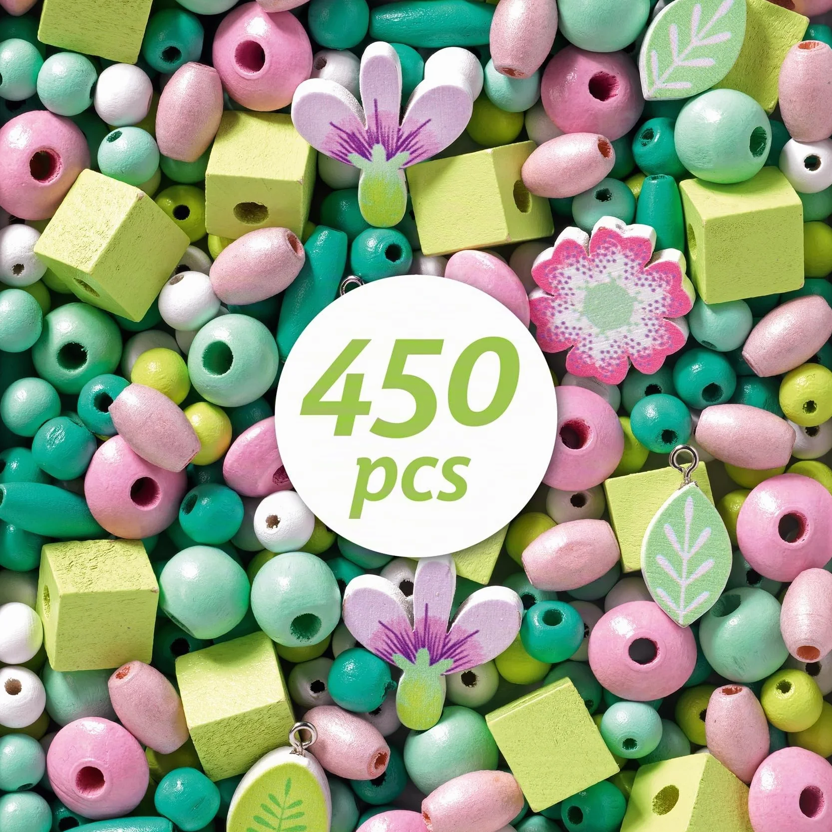 DJECO Coffret L'Art du Fil Perles Bijoux Enfants 4-8 Ans 450+ Perles 8 Charms Fil Élastique 6m