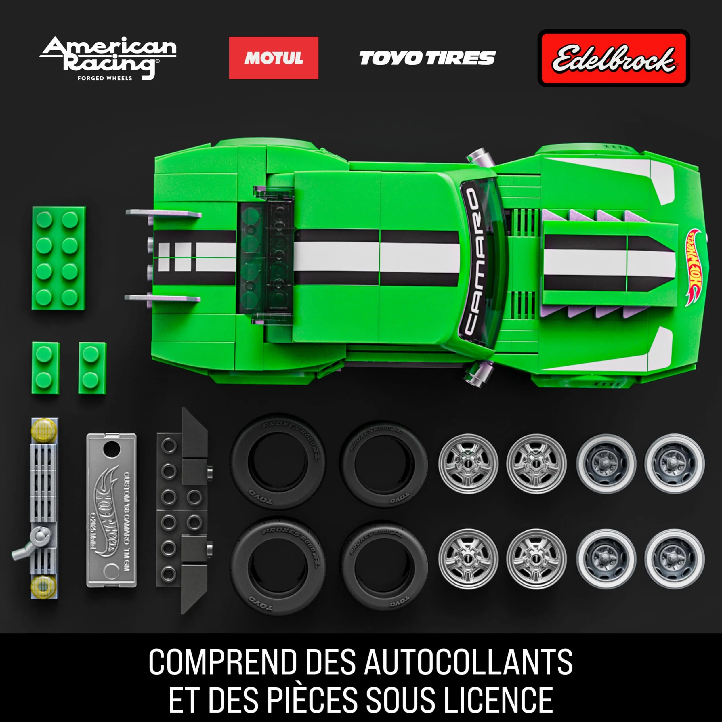 Mattel Brick Shop Hot Wheels Coffret de Construction Custom Camaro 1968, 289 Pièces, Série Speed, JFT16