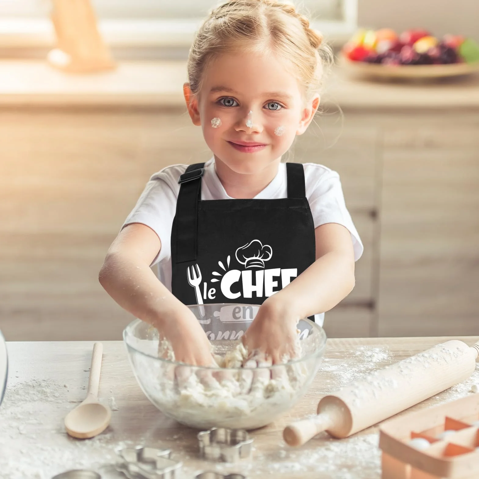 Tablier Cuisine Enfant Imperméable Réglable avec Poche pour Garçon Fille