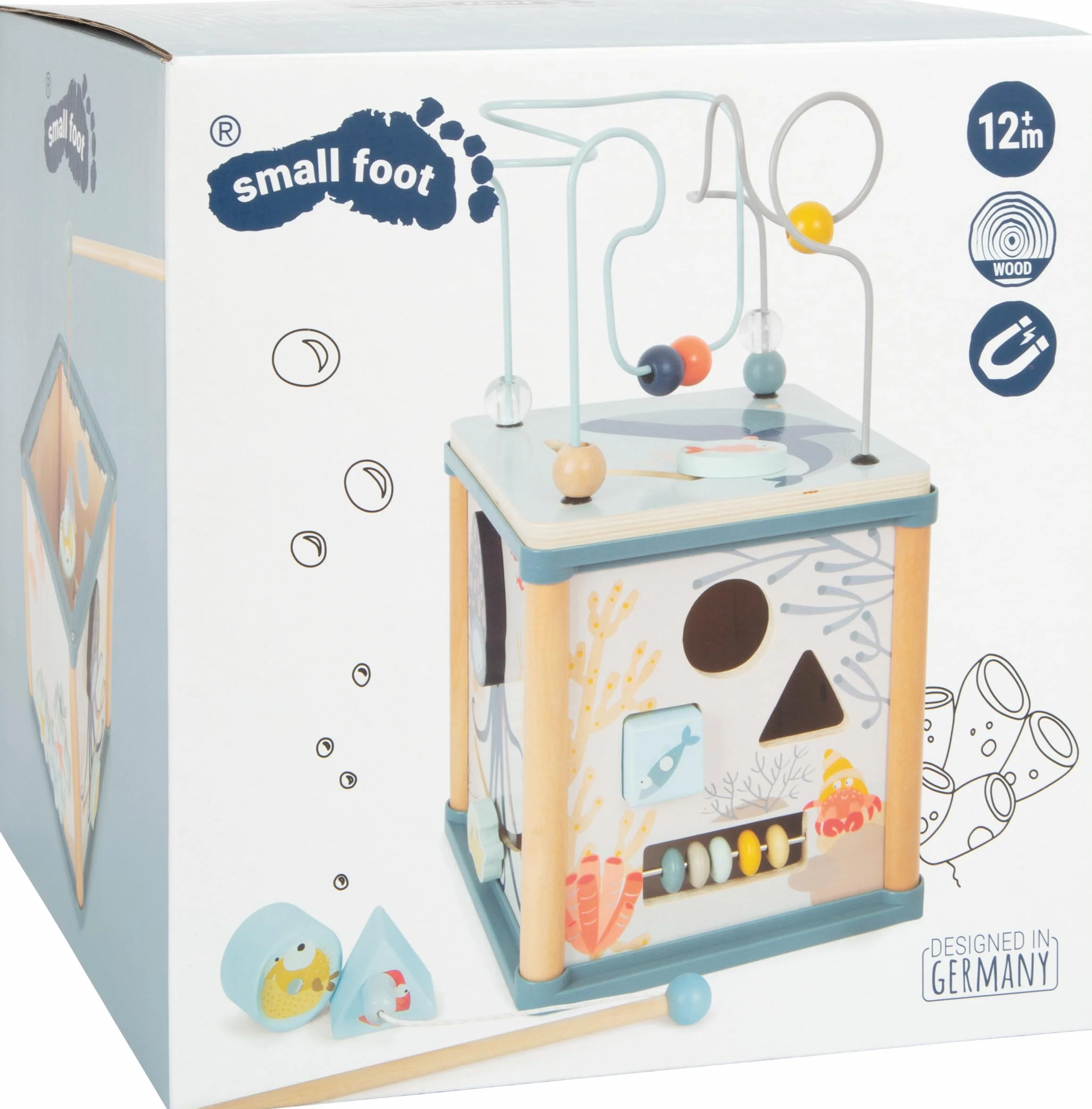 Cube de motricité Monde sous-Marin en Bois 5 Faces Jouet Enfant 12 Mois
