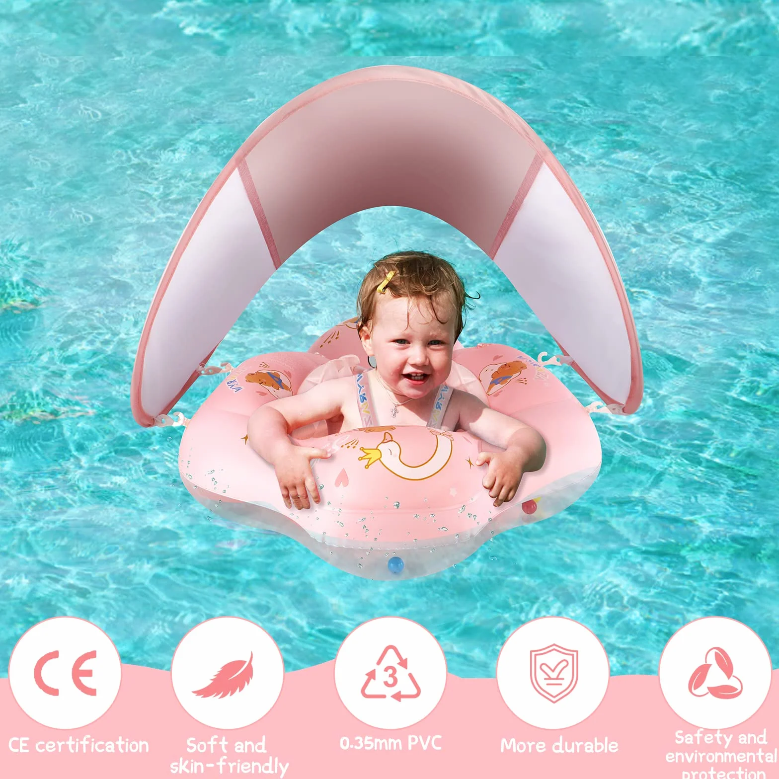 Bouée Bébé Piscine SPF 50+ 5-16Kgs avec Balle d'Équilibre Anti-Renversement