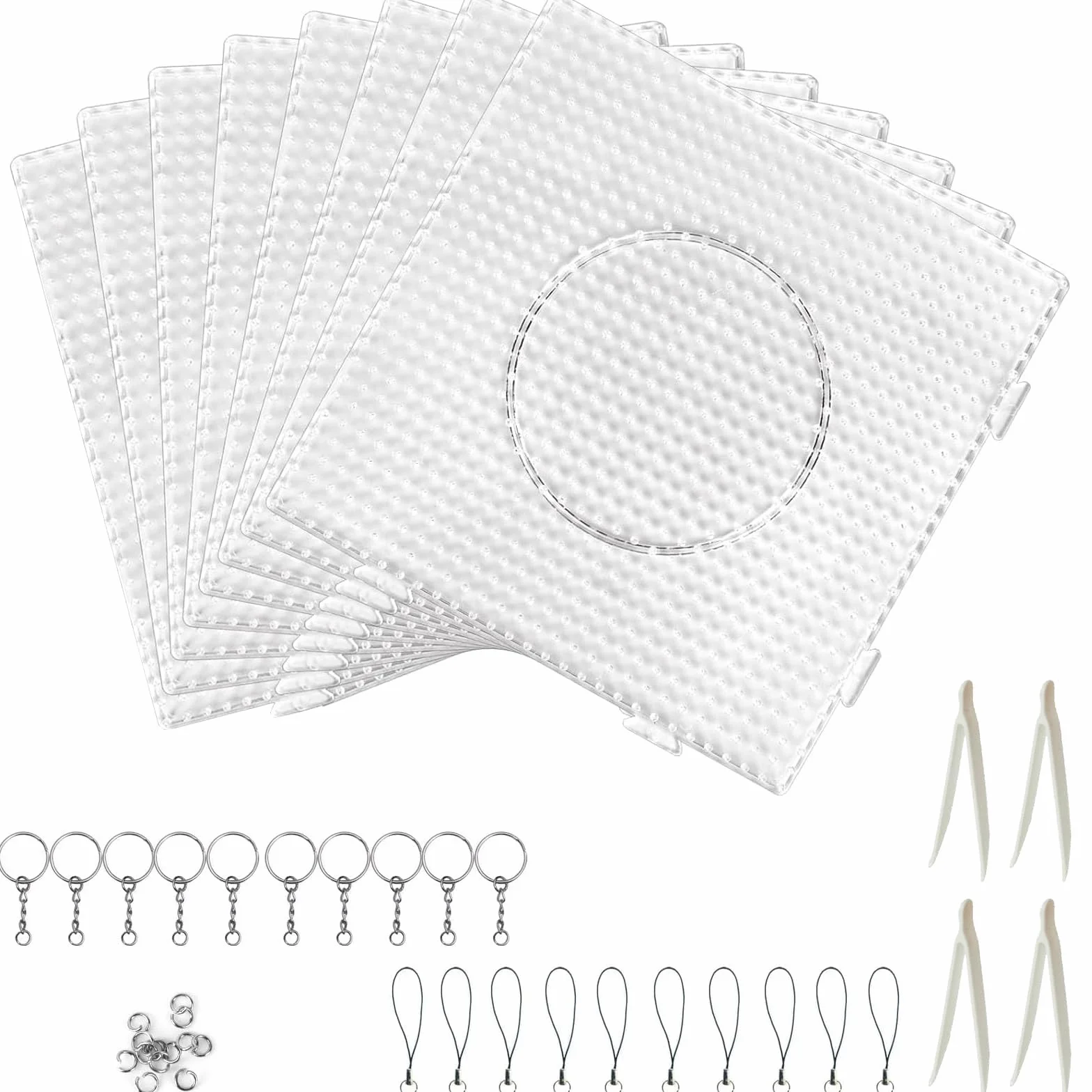 Plaques de Perles à Repasser Carrées Transparentes 14,5 x 14,5 cm DIY avec Pinces et Porte-clés