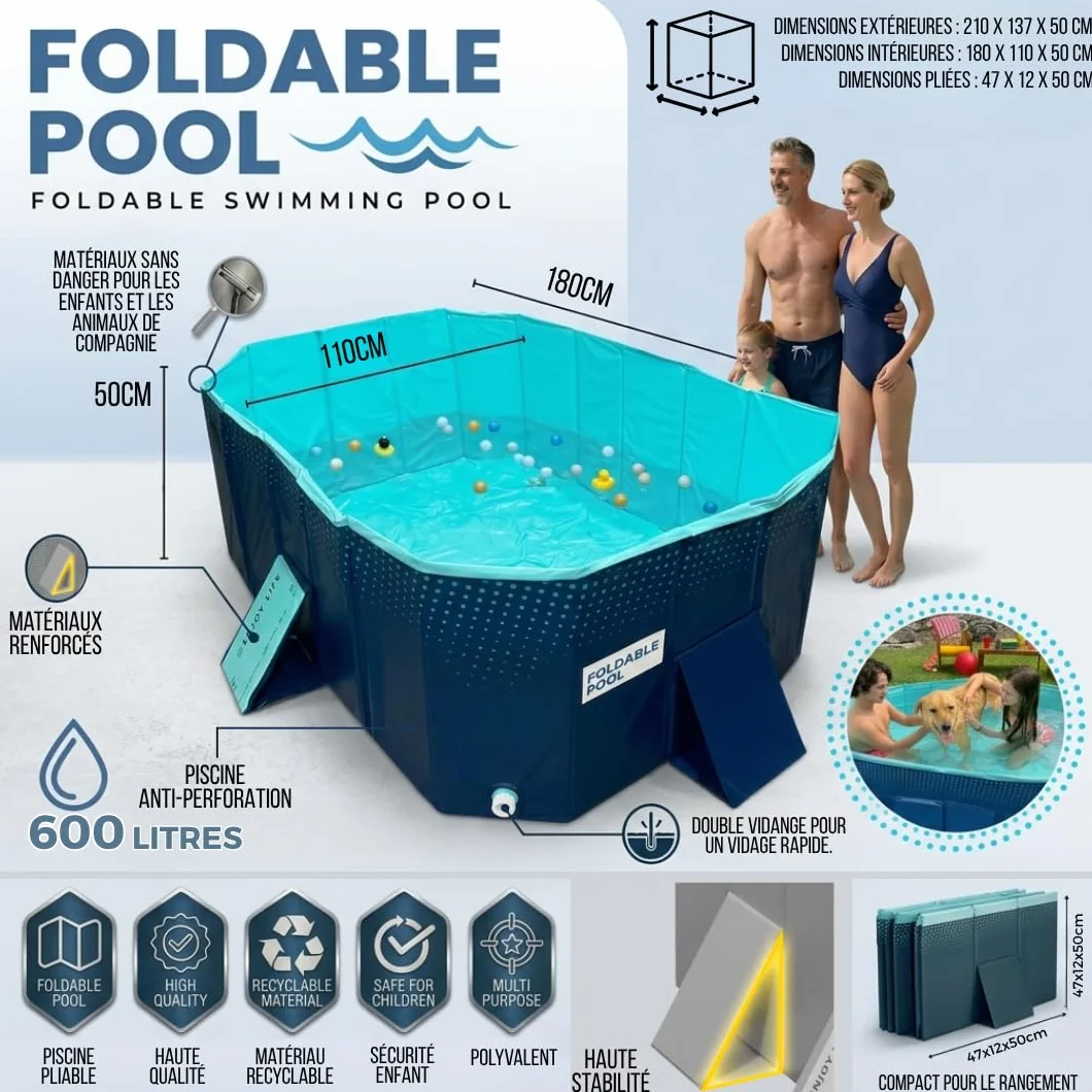INDUSTEX Piscine Pliable 180 x 110 x 50 cm Portable pour Enfants et Adultes