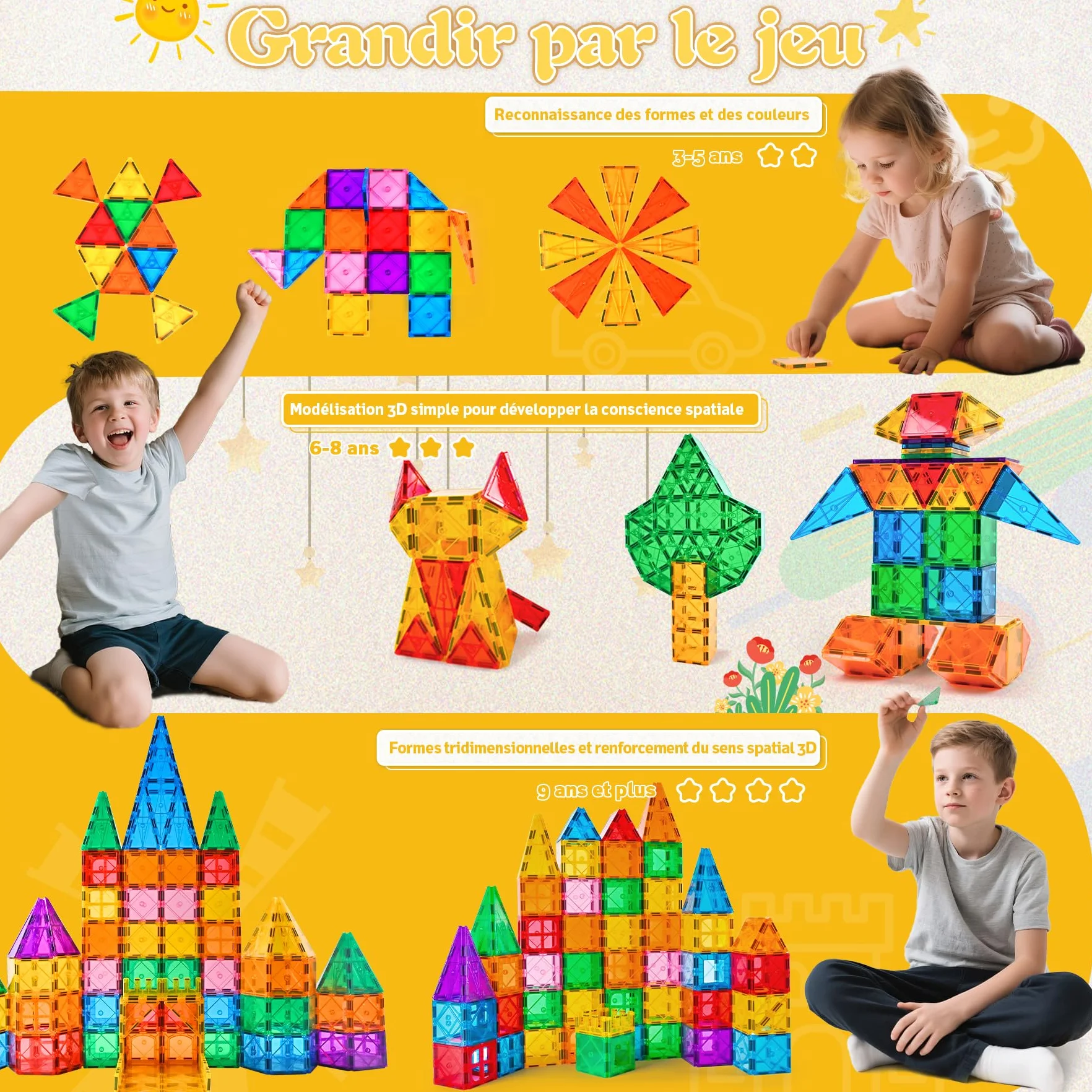 Blocs Construction Magnétiques 100 Pièces Jouets Magnétiques Enfant 3-8 Ans