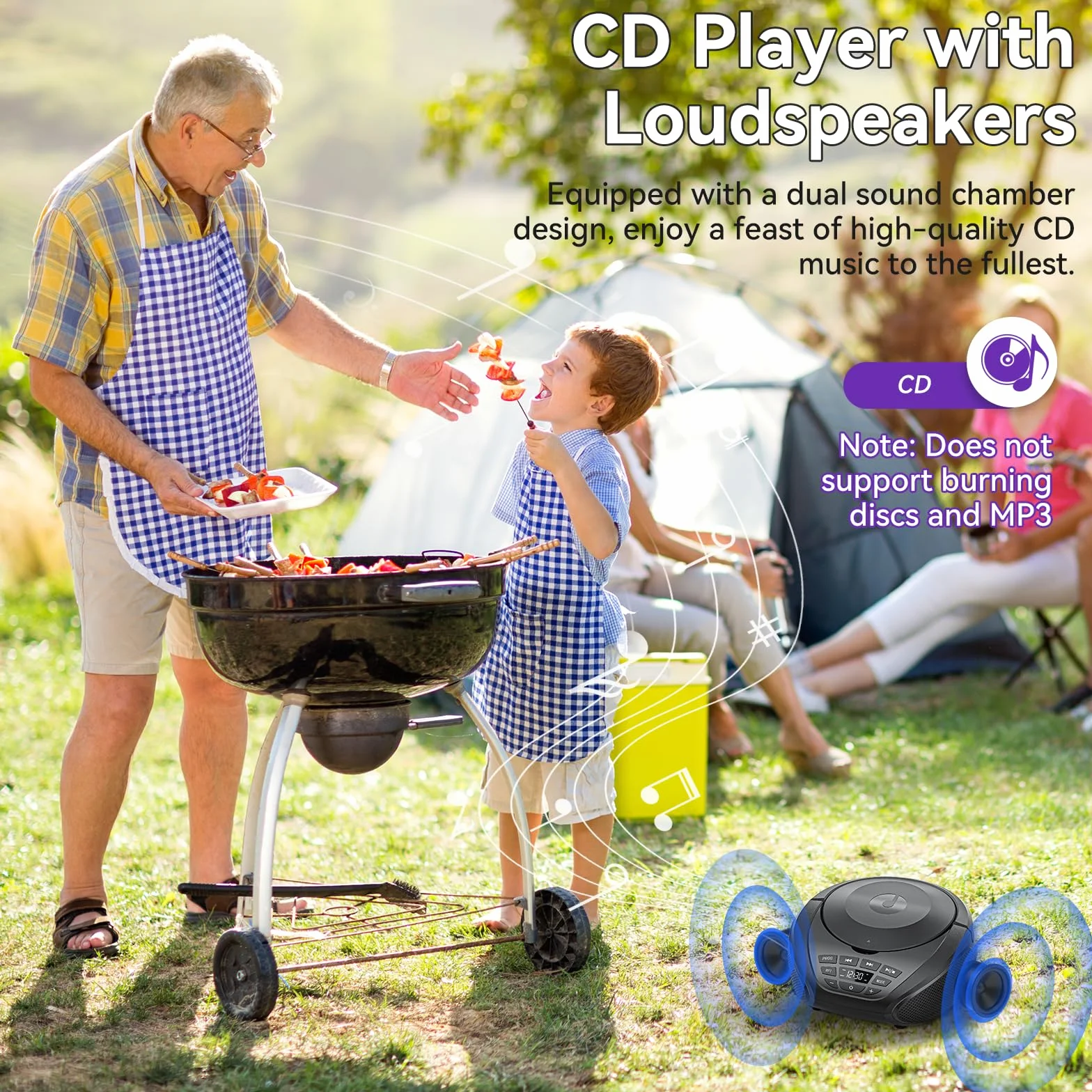 Gueray Lecteur CD Portable Boombox Radio FM Haut-parleurs Entrée AUX Prise Casque Lecture Prog