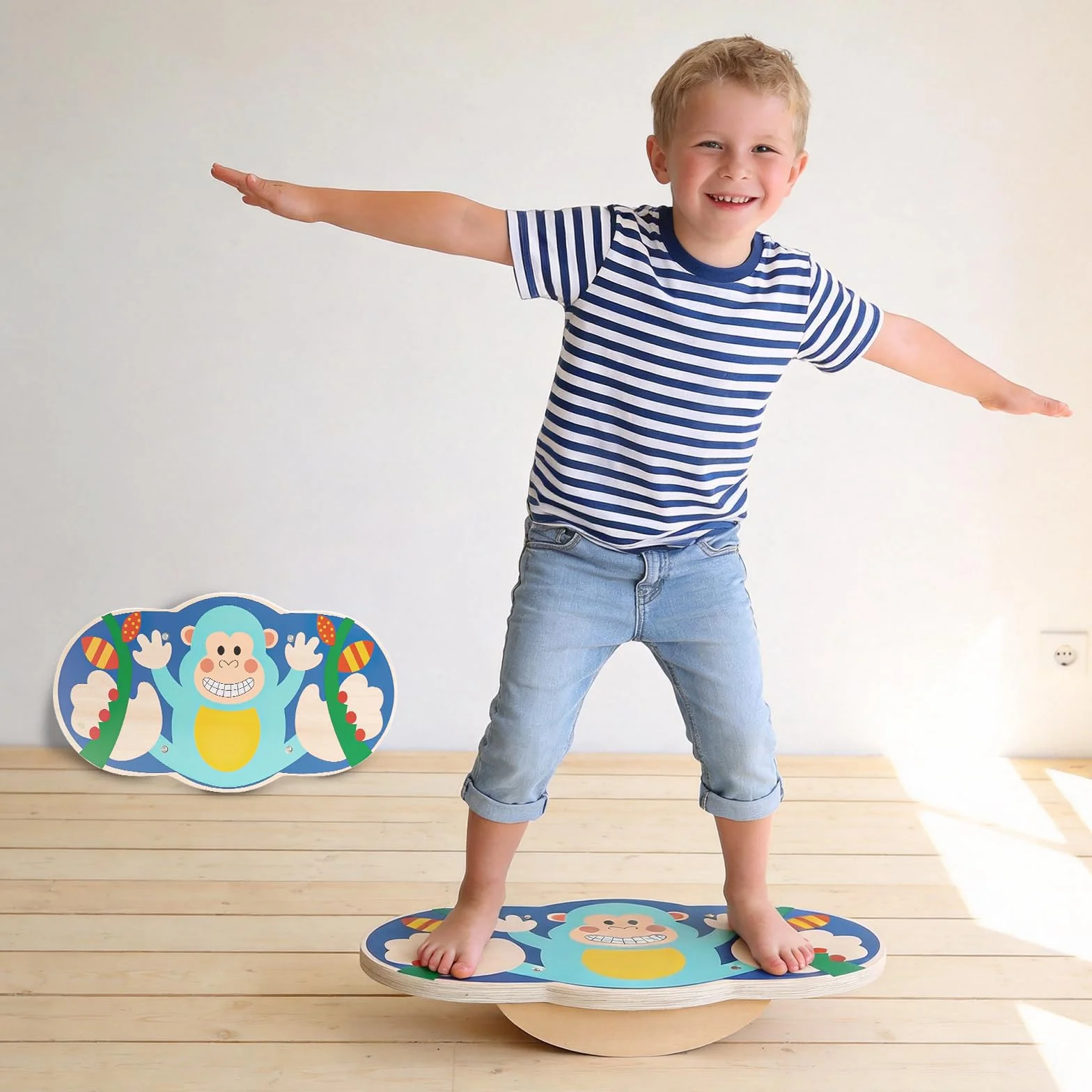 Planche d'équilibre en bois enfant singe - Planche oscillante intérieur