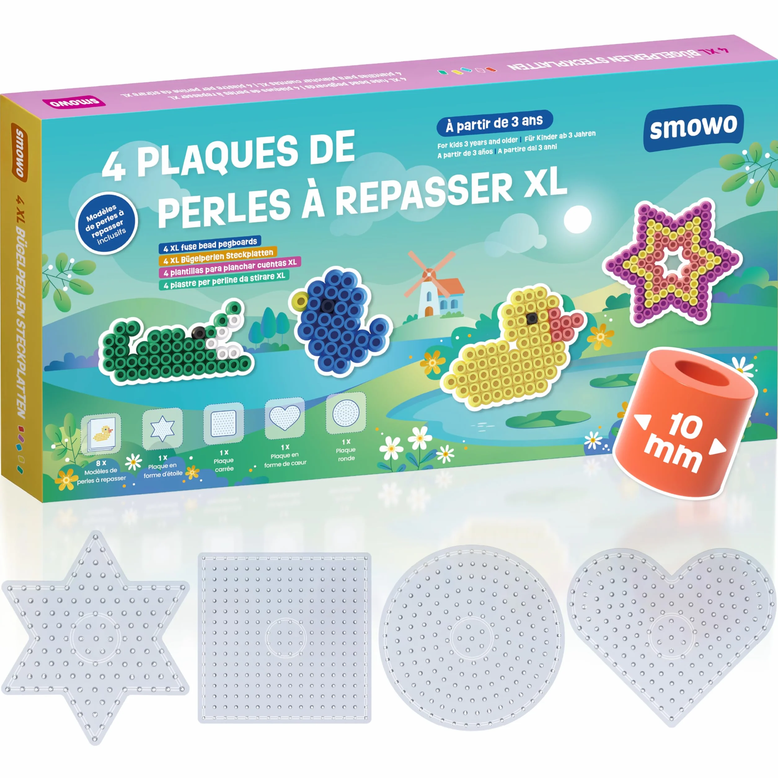 Smowo Plaques de Perles à Repasser 10 mm Lot de 4 Modèles Formes Enfants 3 Ans