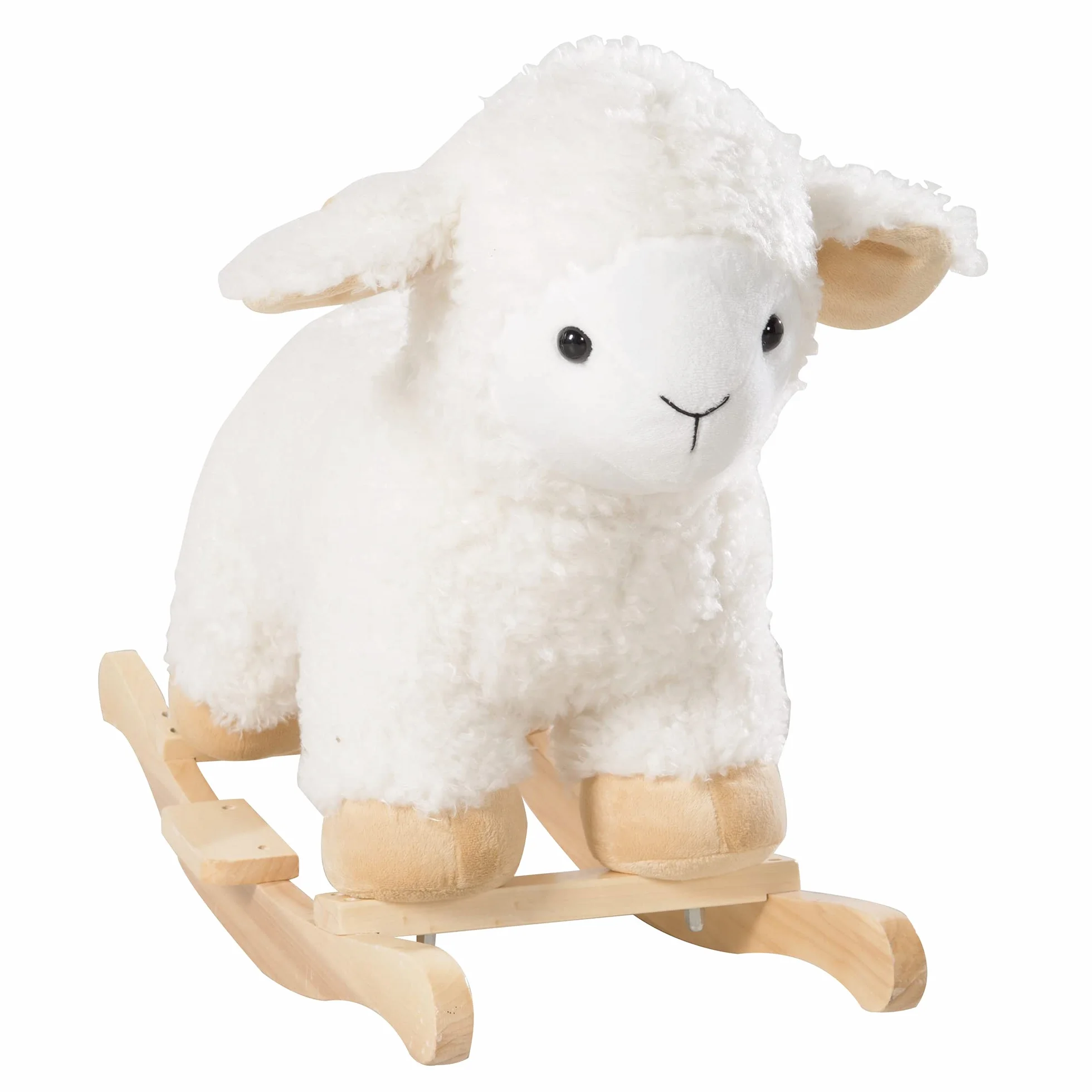 Agneau à Bascule en Bois et Peluche Douce avec Poignées - Aide à Maîtriser l'Équilibre - pour Enfants de 18 Mois à 6 Ans - Supporte 30 kg - Blanc