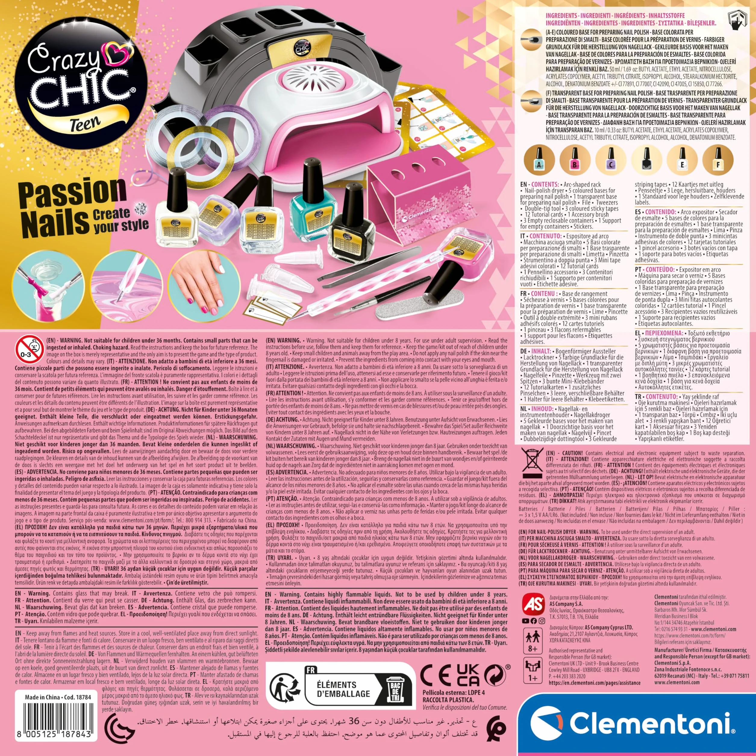 Crazy Chic Passion Nails Coffret Manucure avec Sécheuse à Vernis 9 Ans+