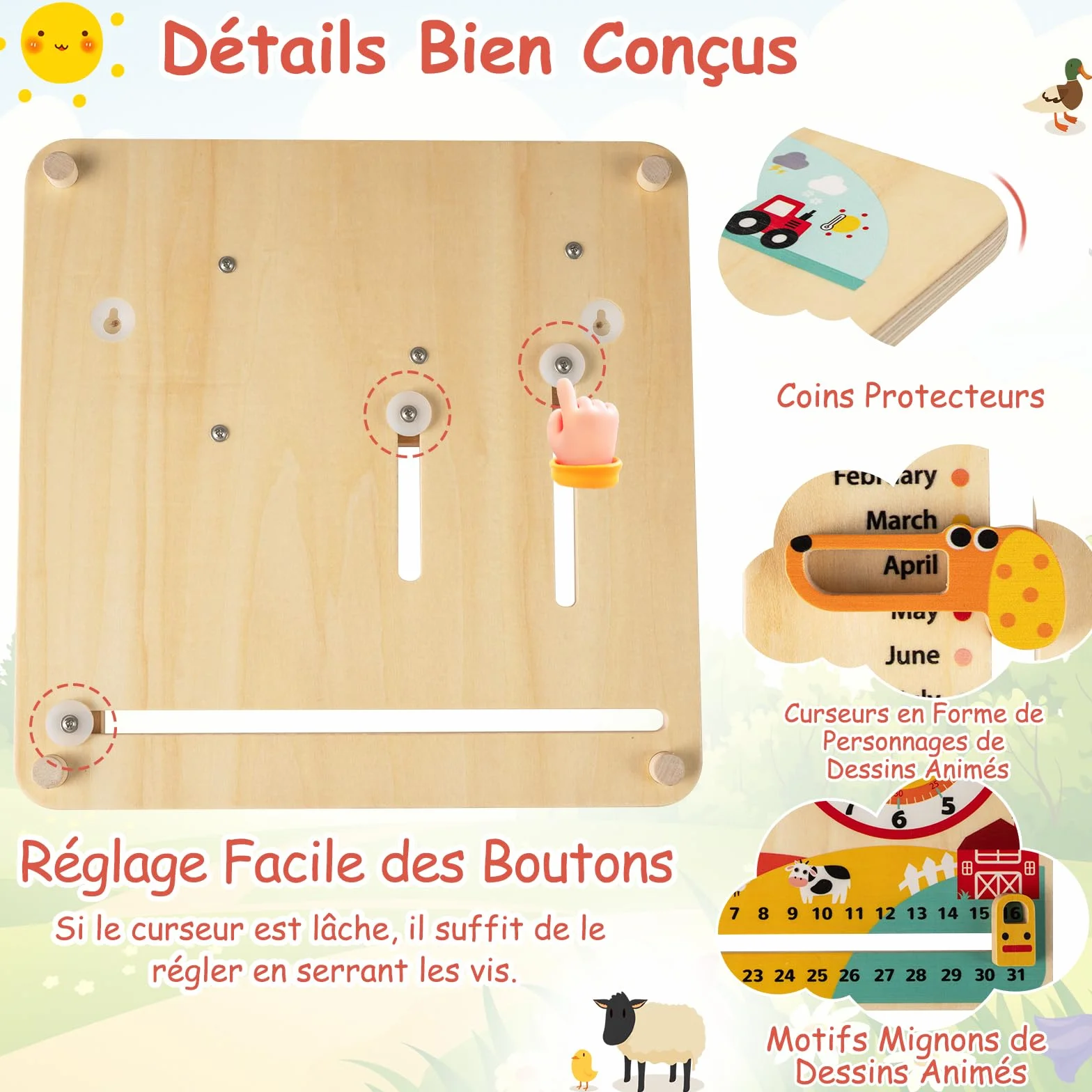 GOPLUS Calendrier Enfant Éducatif 7 en 1, Planche d'Activité d'apprentissage des Mois, Semaines, Jours, Saisons, Heure, Météo, Jouet Montessori Motricité en Bois pour 3+ Ans