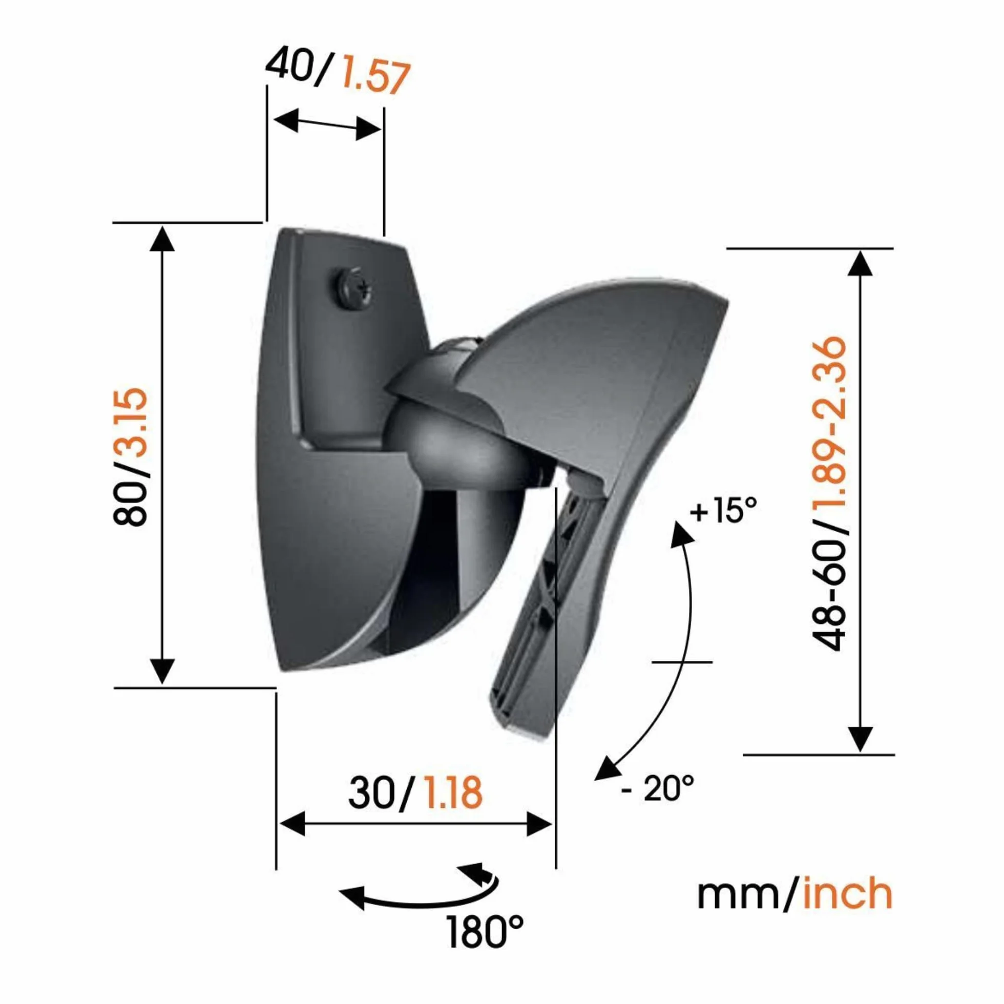 Vogel's VLB 500 Support Mural Universel pour Enceintes 2X, Orientable 180º, Poids Max 5 kg, Noir