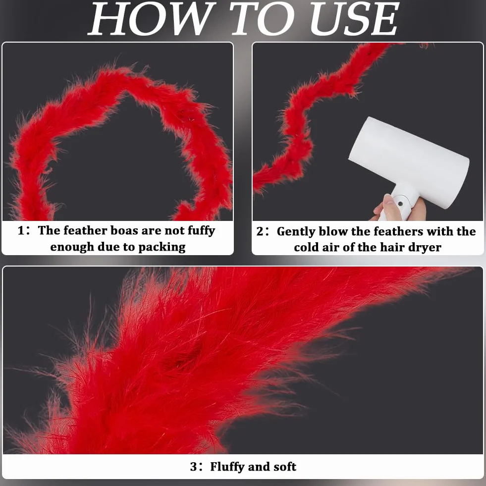 GORGECRAFT Boas en Plumes Rouges 1.8 m x 45mm Épais Franges Déguisements Halloween Carnaval Danse Mariage