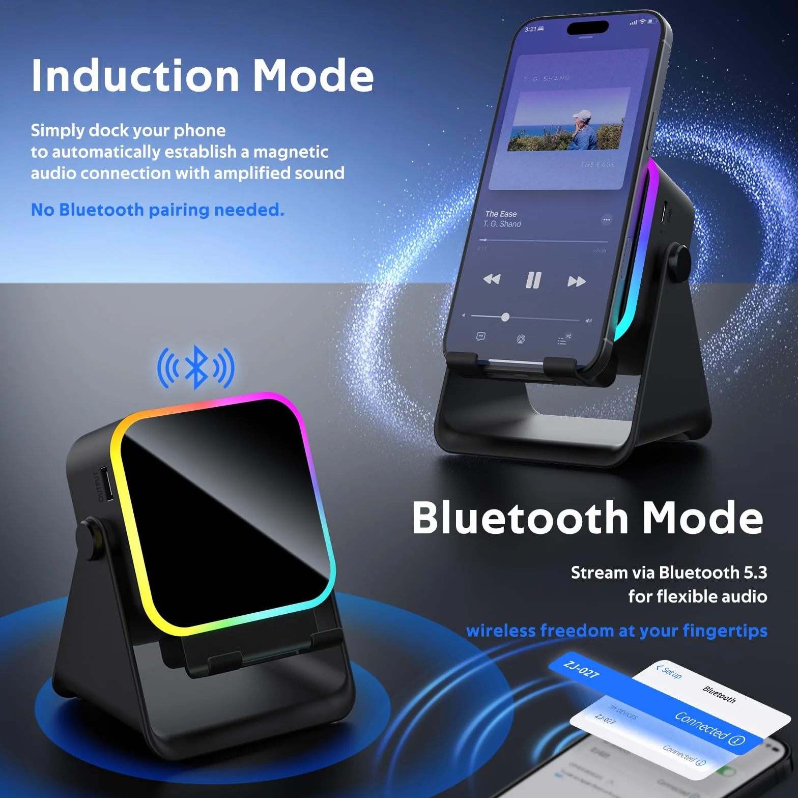 Enceinte Bluetooth à Induction avec Support Téléphone, Cadeau Fête des Pères Homme Original Utile