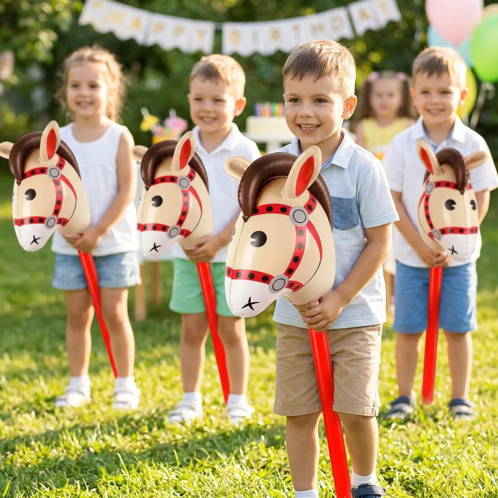 Bâtons de cheval gonflables rouges, paquet de 4, jouets poney gonflables pour fête cowboy Noël