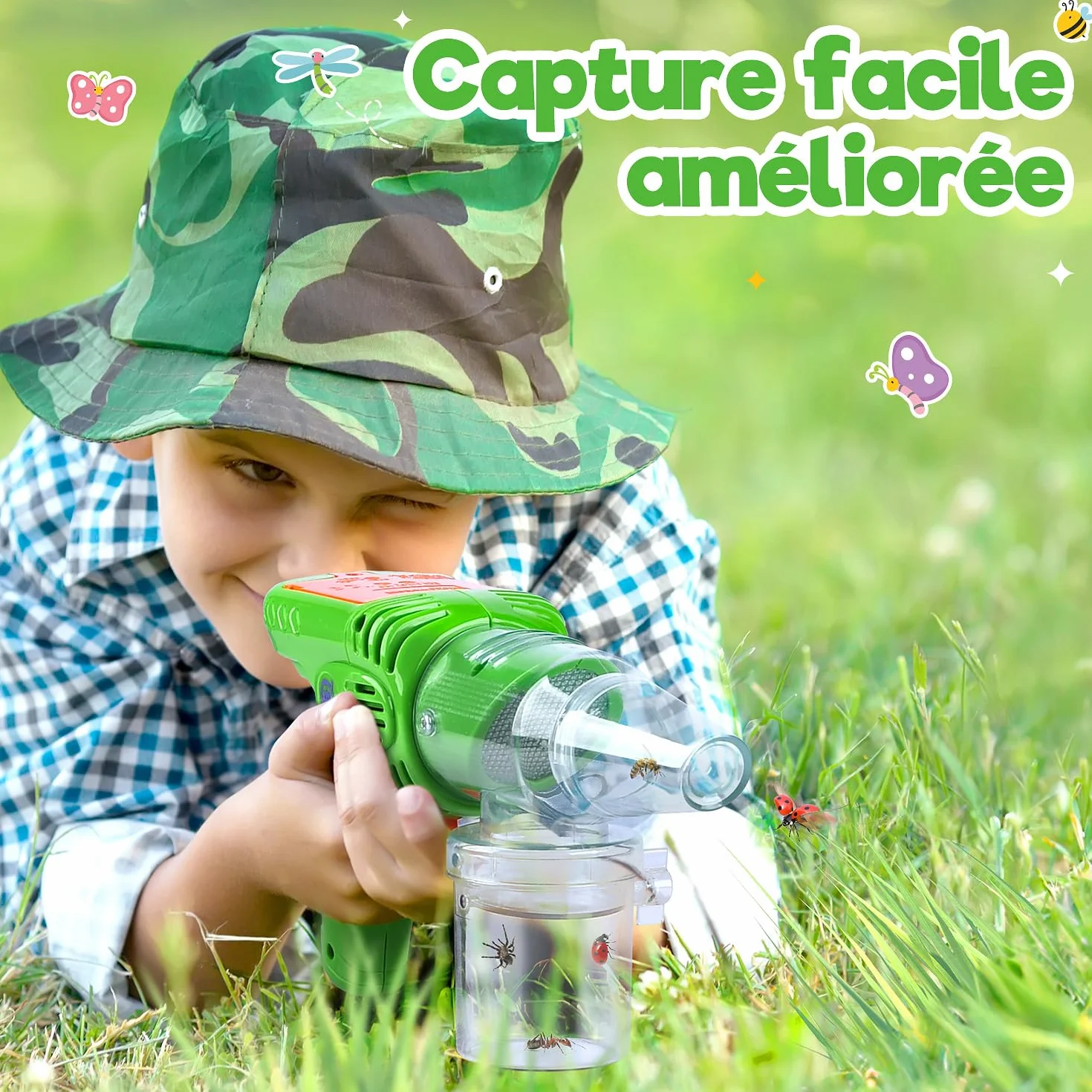PLAY Aspirateur Insecte Enfants avec Loupes, Attrape Araignée Super Puissante, Jouets Extérieur Cadeaux 3+ Ans