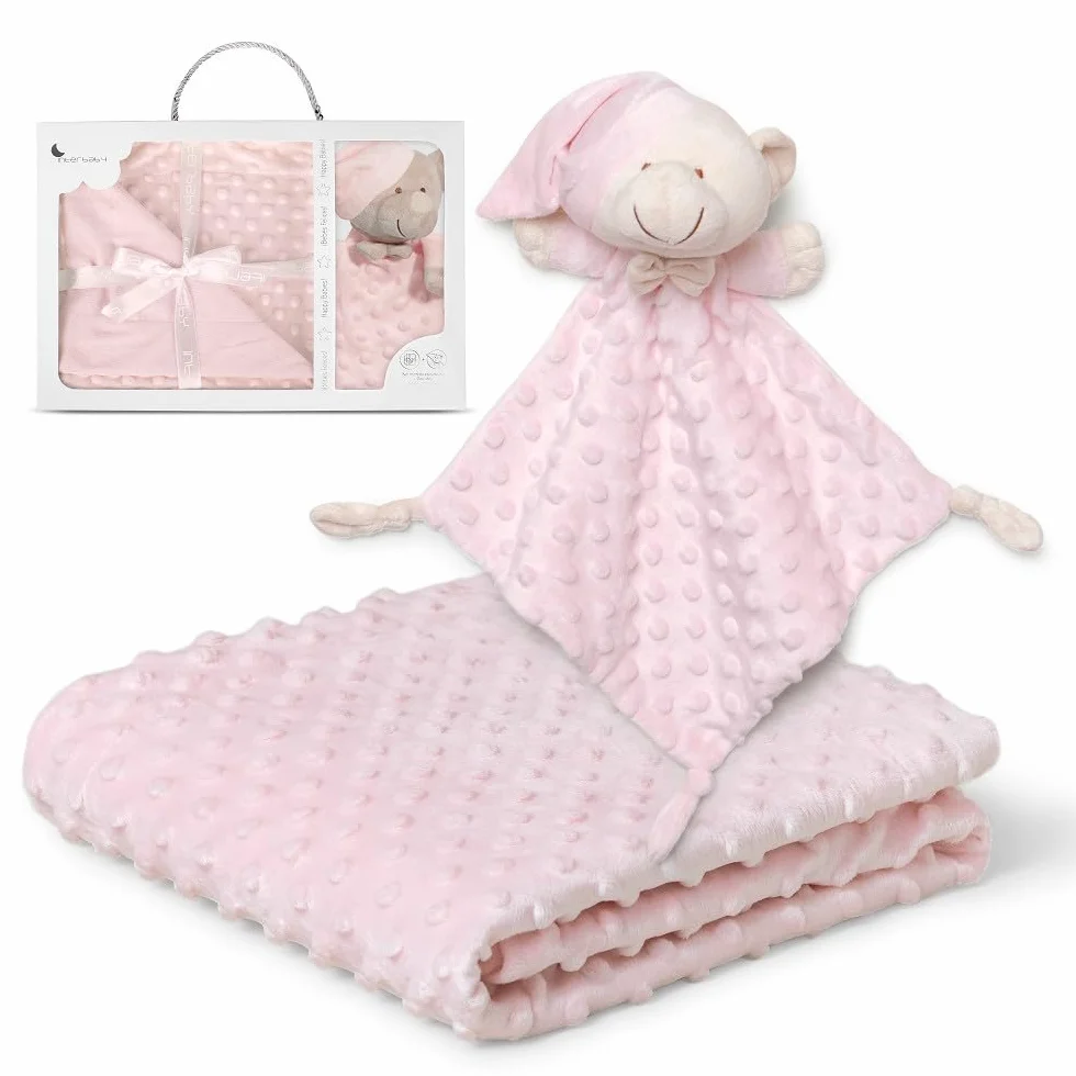 Interbaby Couverture Bébé Bulles 80x110cm + Peluche Ourson 28x17cm Coffret Cadeau Naissance Rose