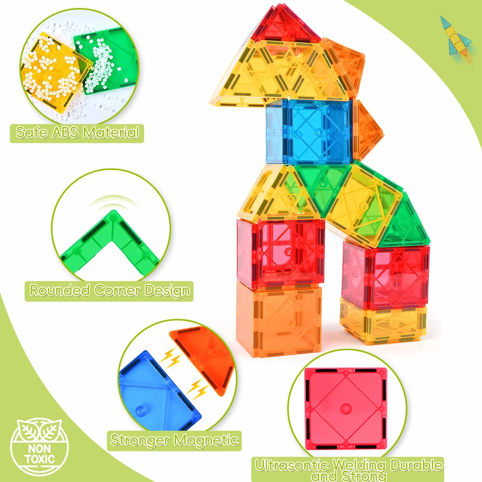 Katiago Blocs Construction Magnétiques Enfants 64 Pièces 3D Jeux Aimantés Cadeaux Noël 3-6 Ans Filles Garçons