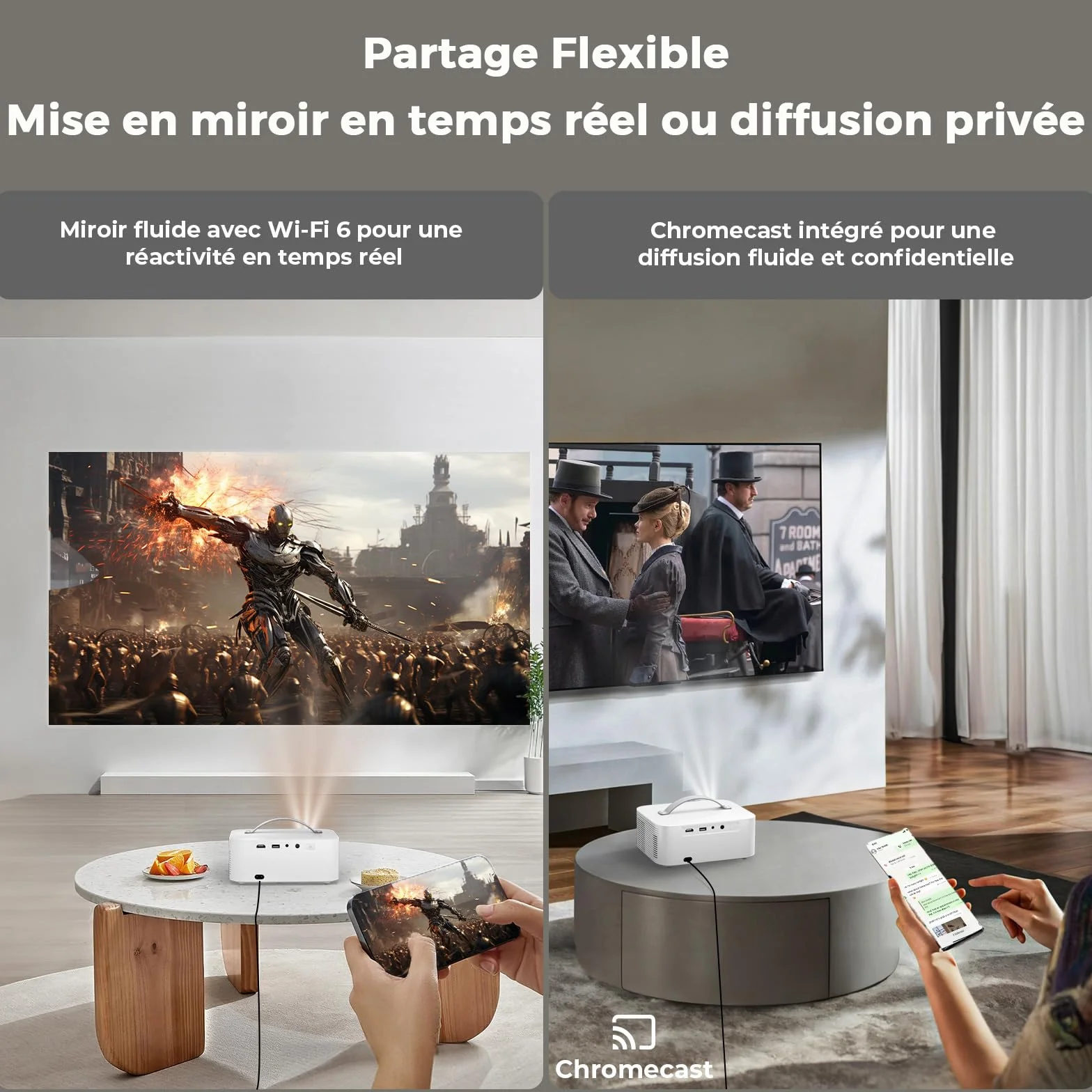 Videoprojecteur 4K 1600 Lumens Auto Focus Keystone Dolby Audio 1080P Natif Projecteur Video HDMI eARC WiFi6 Bluetooth Portable Home Cinéma