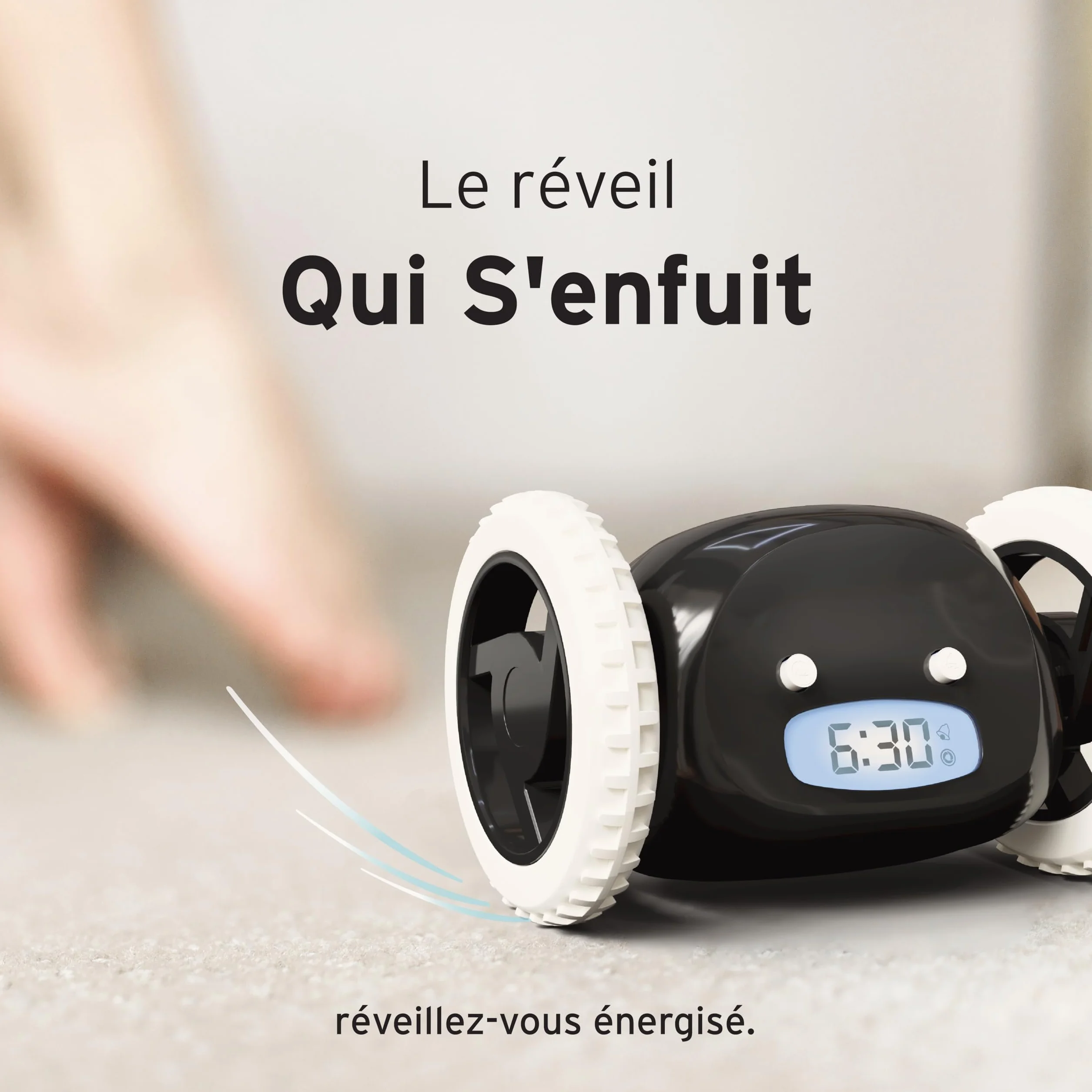 CLOCKY Réveil Matin Roulant Forte Sonnerie Puissant LED Noir