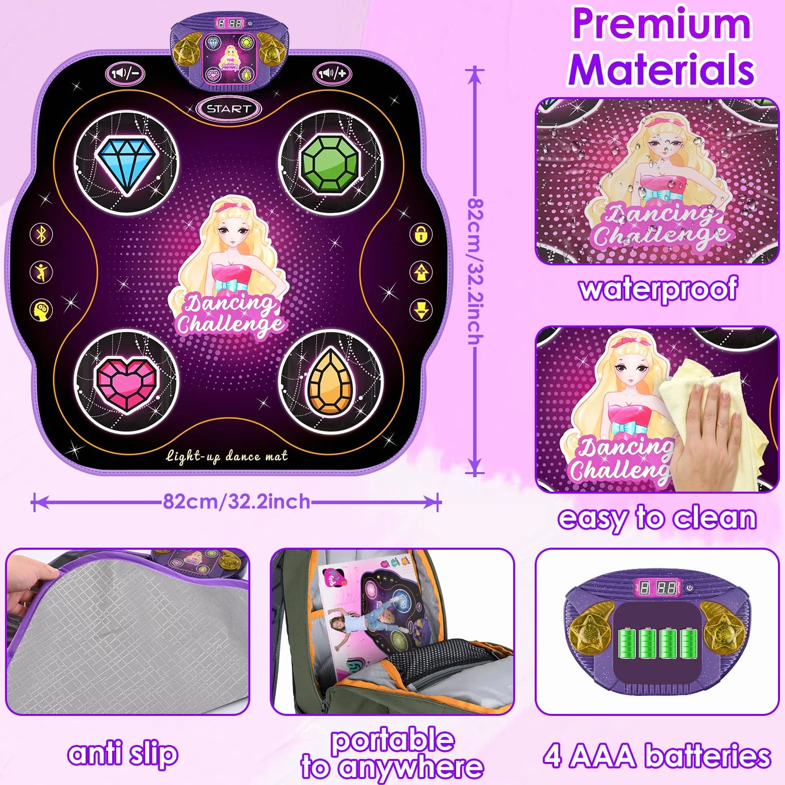ZWOOS Tapis de Danse Enfant 3-12 Ans Éclairé Bluetooth Musical Cadeau Fille Noël Anniversaire