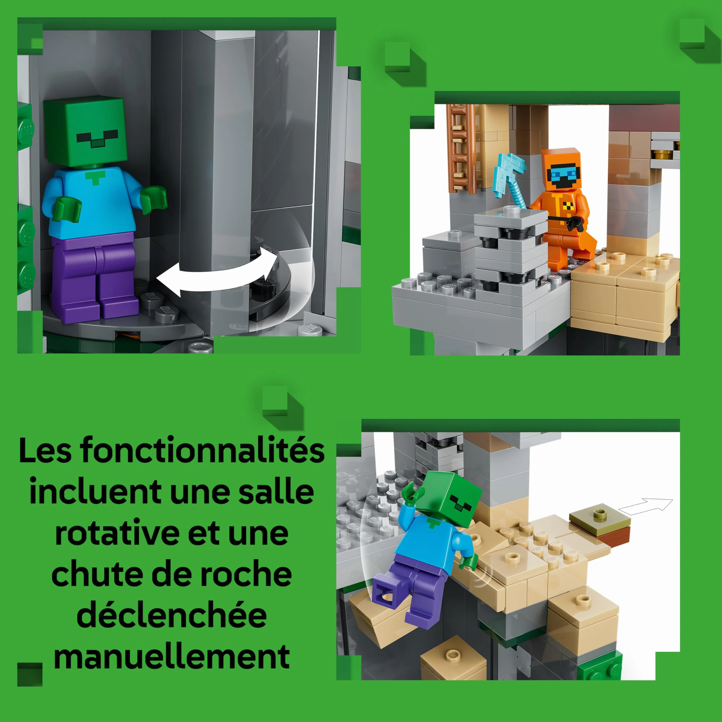 LEGO Minecraft Le Donjon de Zombies 21587 Jeu Interactif avec Minifigurine de Vagabond 3 Figurines de Zombies Slime Établi Cadeau Gaming 8 Ans