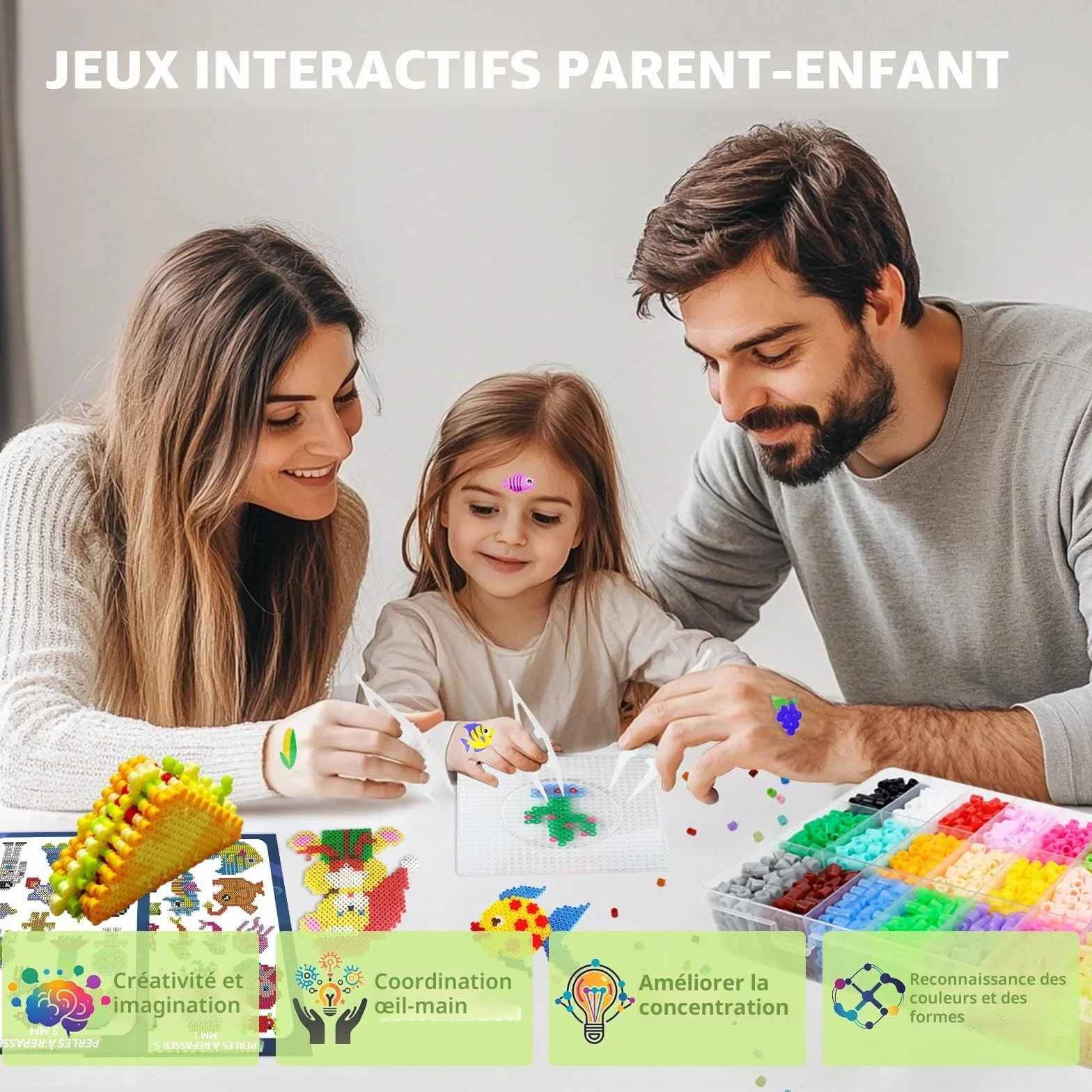 Kit de Perles à Repasser 4300 pcs 5mm 24 Couleurs avec Boîte de Rangement, Panneau Perforé pour Enfants DIY