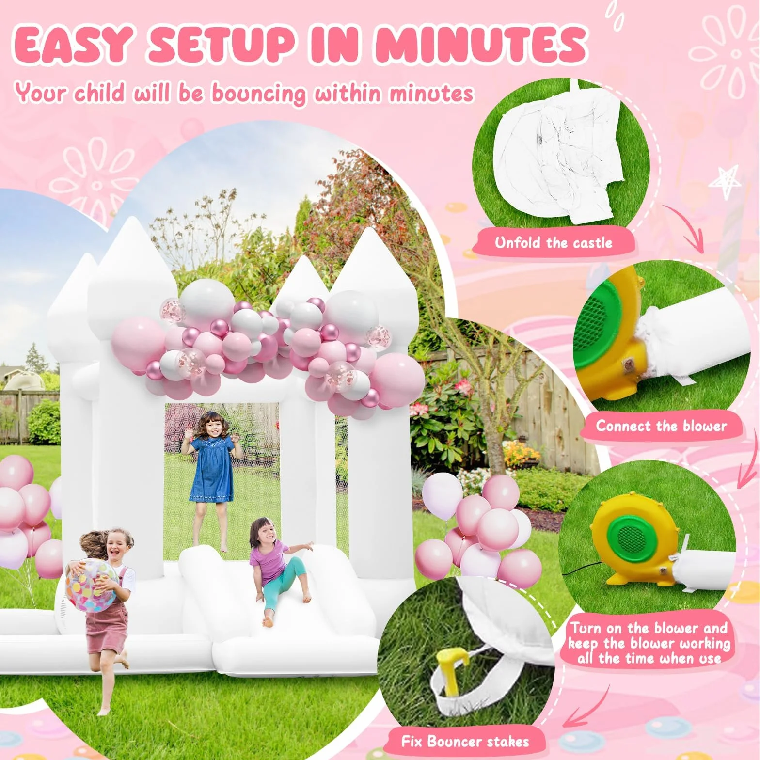 Château Gonflable avec Toboggan et Piscine à Balles pour Enfants 3-10 Ans 140KG