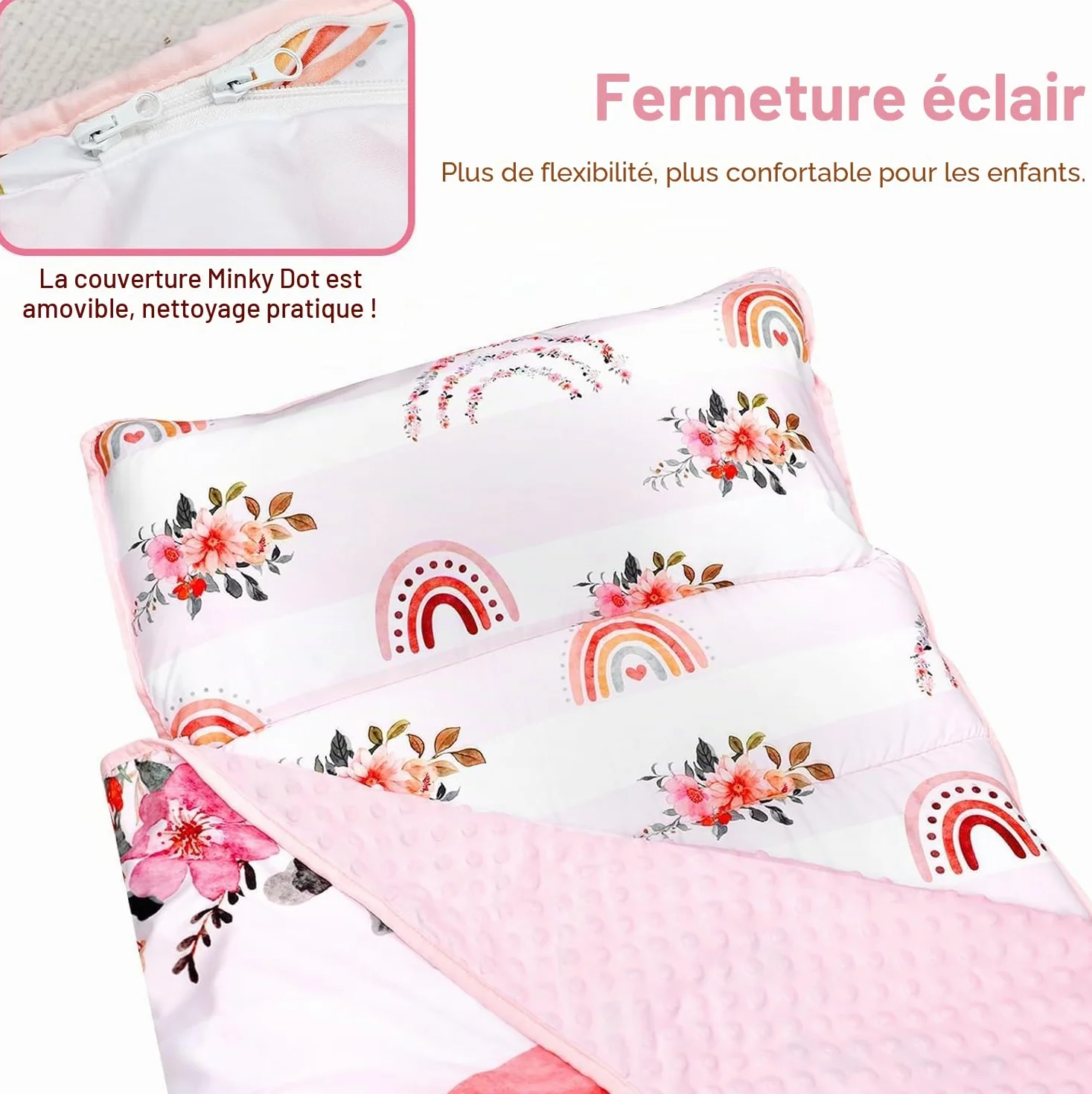 Hooyax Tapis de Sieste pour Enfants avec Oreiller Amovible et Couverture Douce, 58,2 x 130 cm
