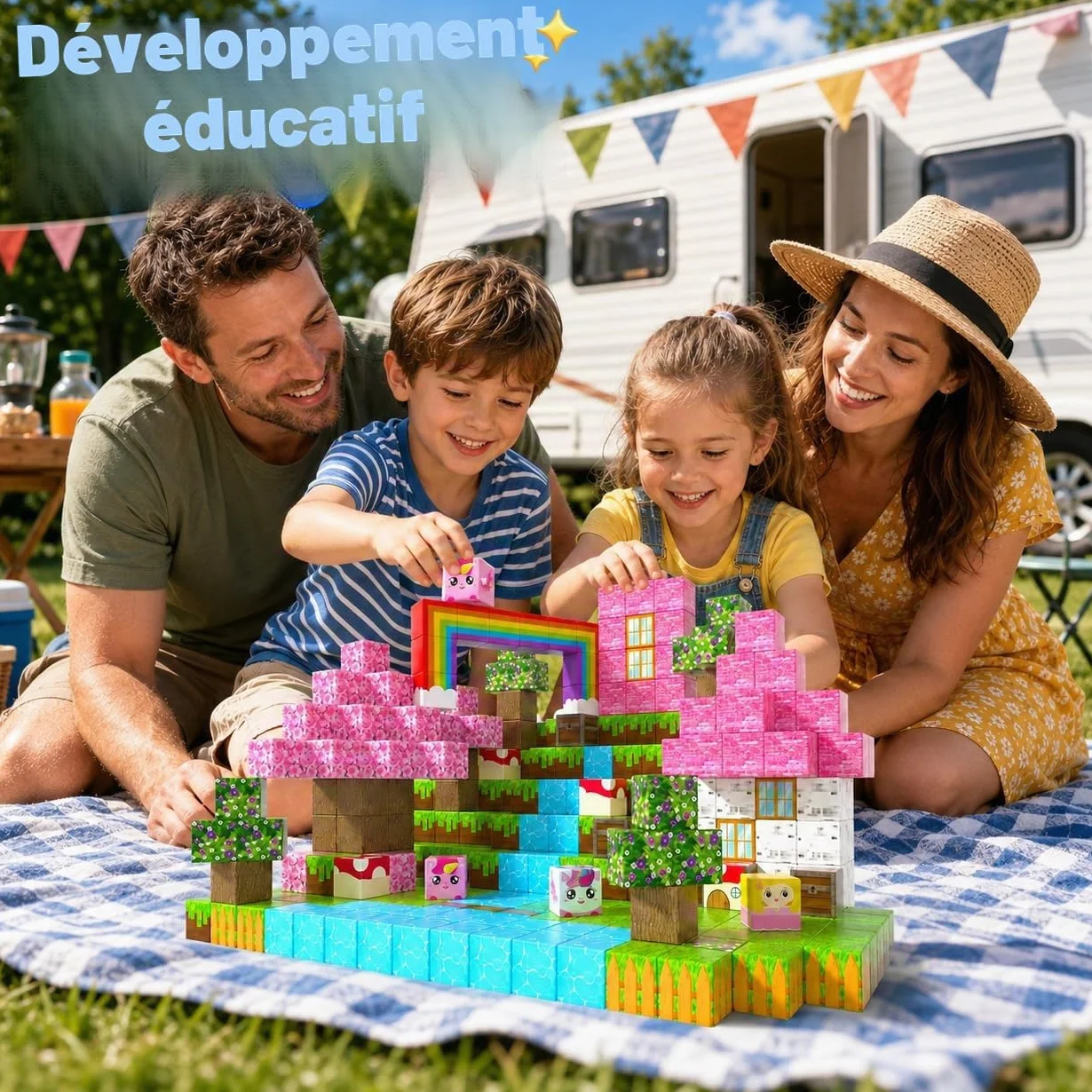 Blocs Magnétiques 100 Pièces Cadeaux Licorne pour Filles 4-9 Ans Jeux Magnétiques Jouets