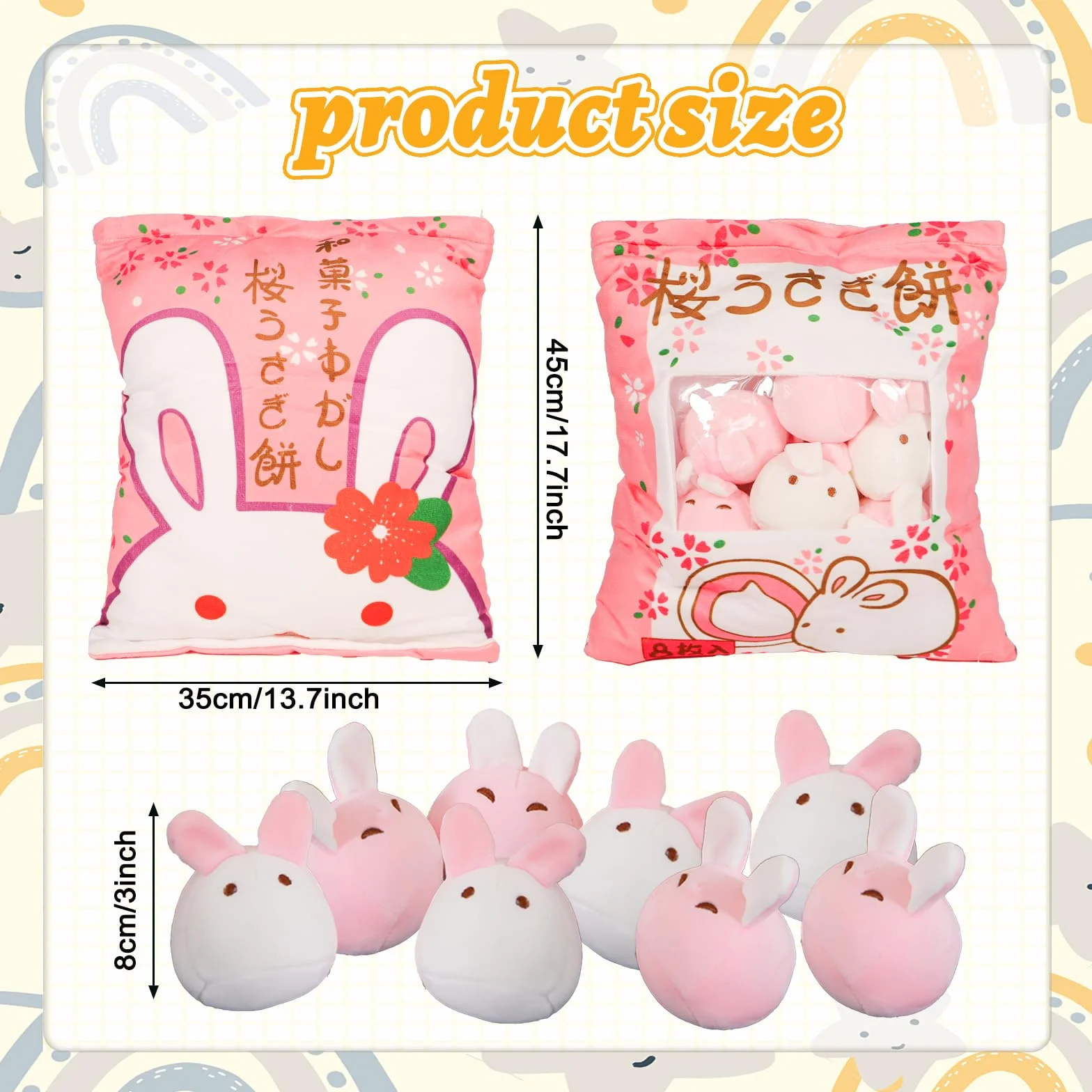 MeHoo Coussin Peluche Kawaii Mignonne Lapin Design Zippé Amovible